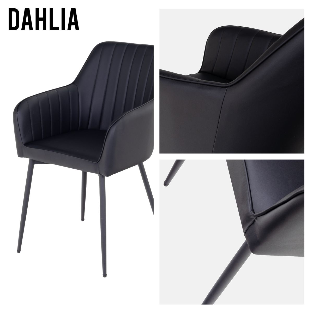 Esszimmerstuhl Wohnzimmerstuhl Dahlia Schwarz aus Kunstleder Living – Dining Chair Room Chair Dahlia Black Made of Faux Leather