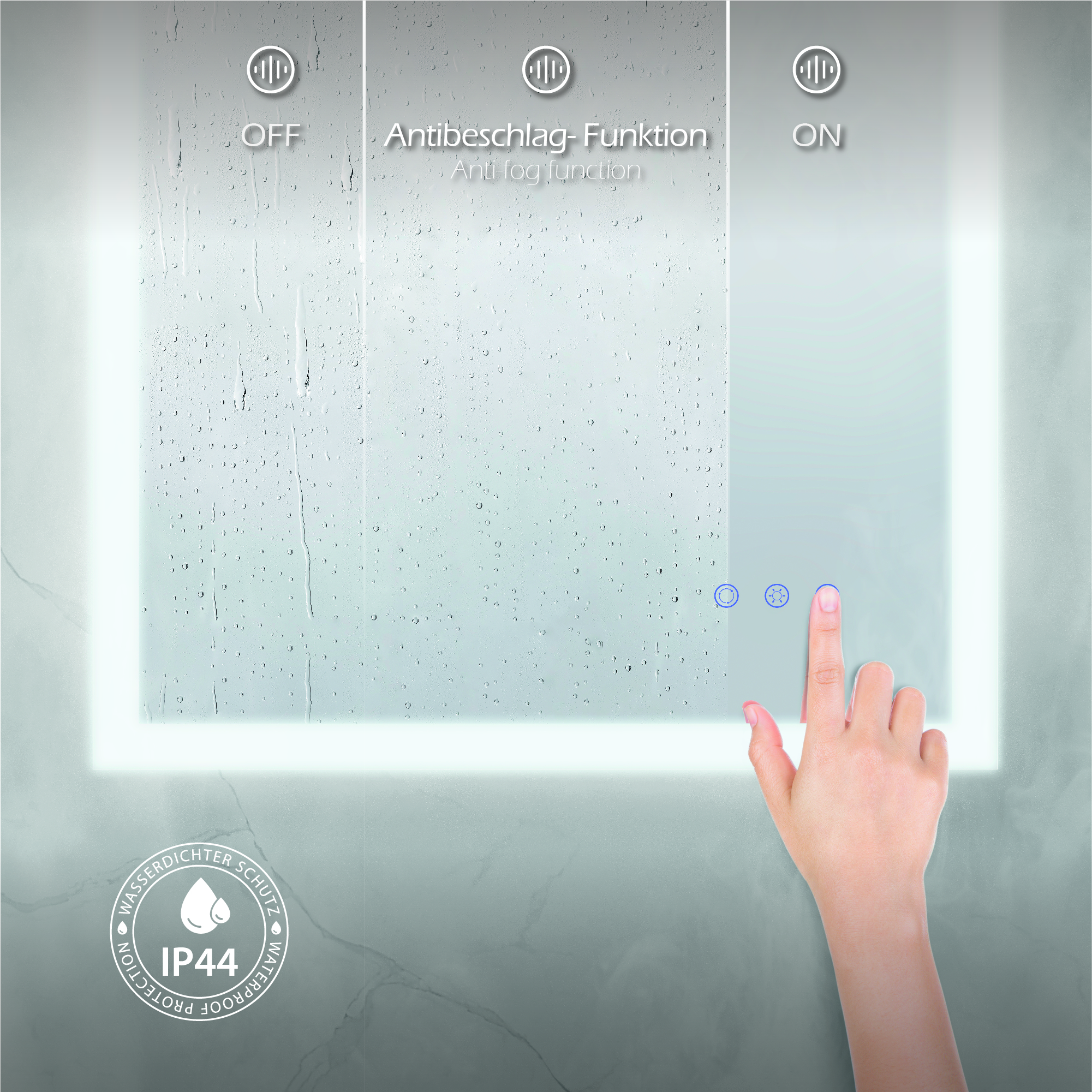 LED Badspiegel Frame Badezimmerspiegel mit dimmbarer Beleuchtung, Farbwechsel und Antibeschlag-Funktion IP44