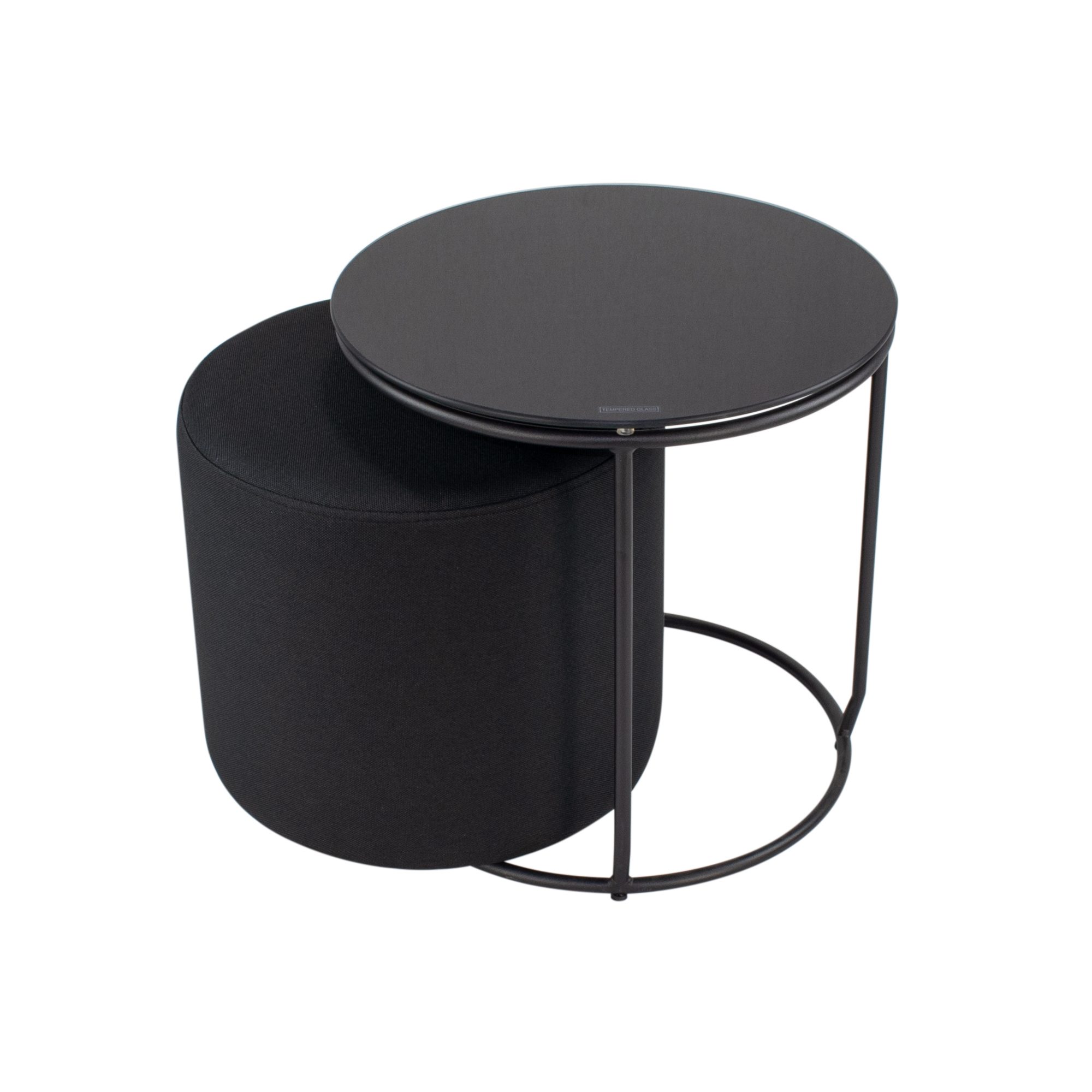 Side Table with Stool JASPER Round Coffee Table 40x40 cm Black-Black N2