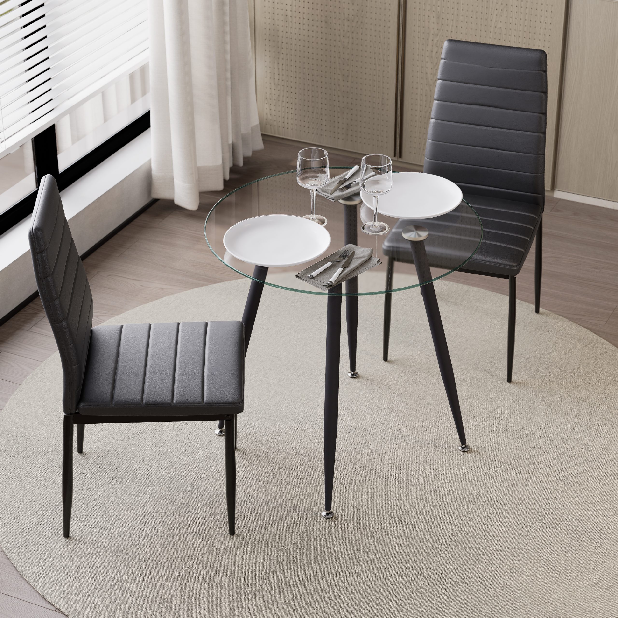 CORIN – Esszimmer-Tisch | Tischplatte: Transparentes Glas | Beine: Schwarz