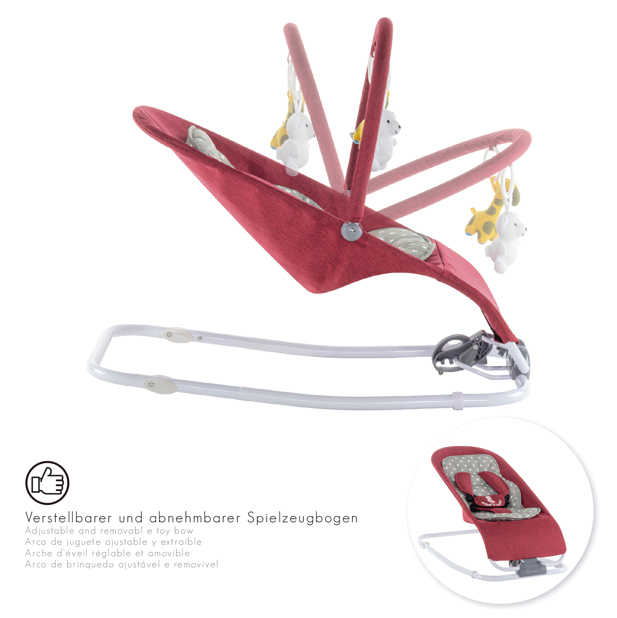 Babywippe VIENO mit abnehmbarem Bezug und Spielebogen