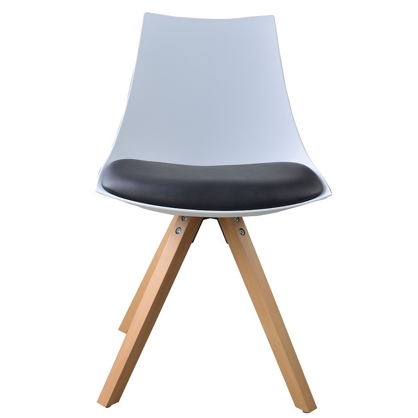 Esszimmerstuhl Gusto Weiß-Schwarz Küchenstuhl aus Holz mit Sitzschale + Sitzkissen aus Kunstleder 8 Stück