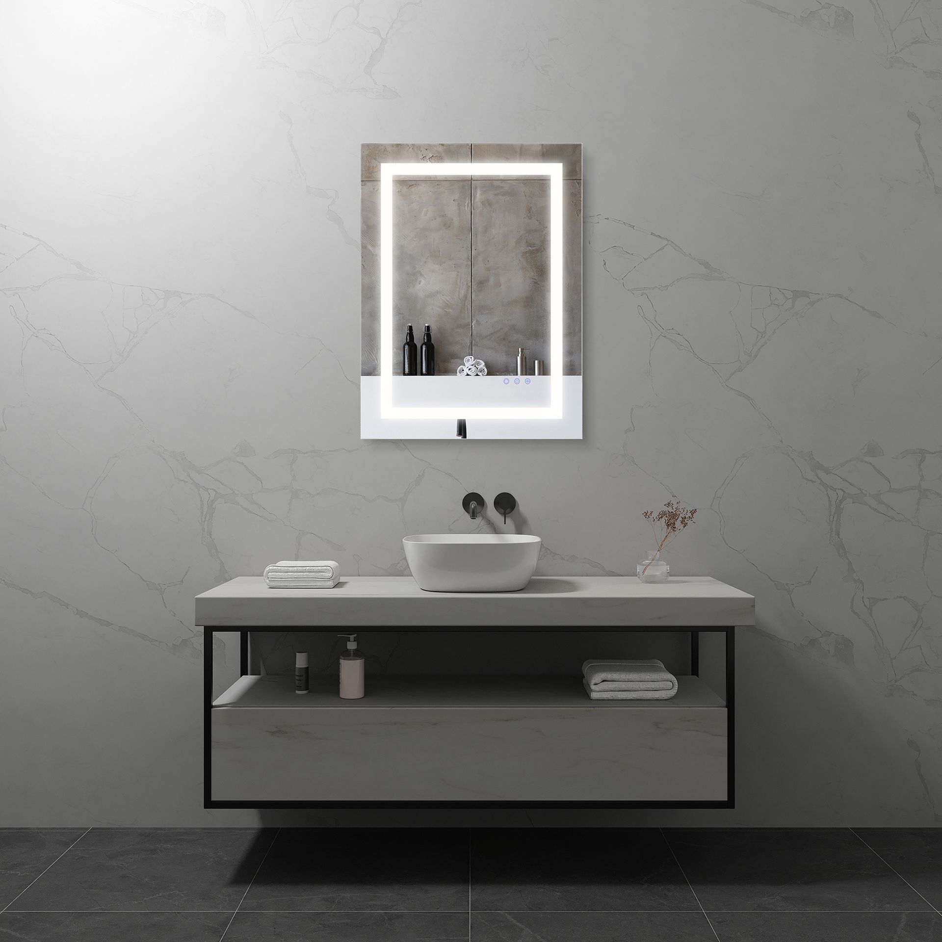 LED Badezimmer Spiegel Oblong mit dimmbarer Beleuchtung, Antibeschlag-Funktion und Farbwechsel Oblong – LED Badezimmer Spiegel mit dimmbarer Beleuchtung, Antibeschlag-Funktion und Farbwechsel