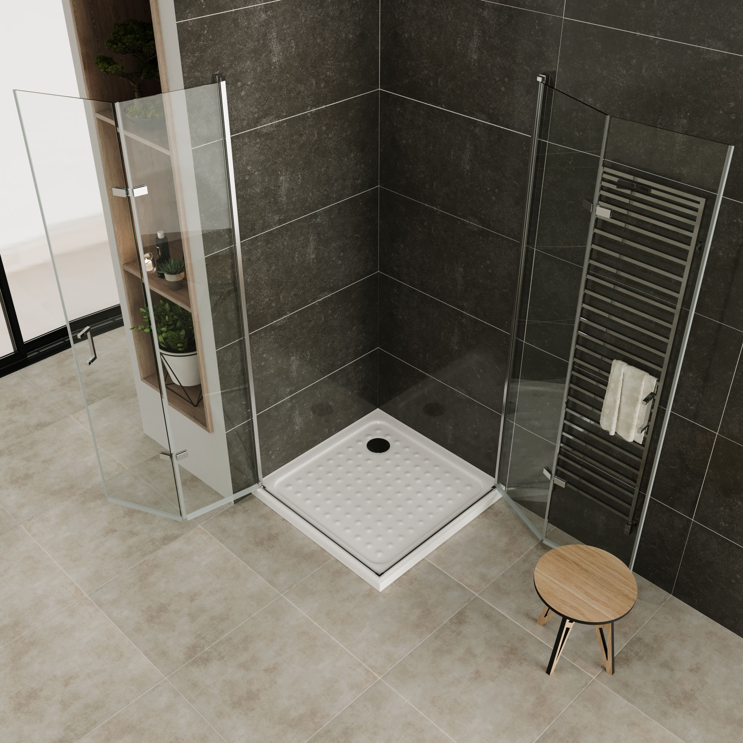 Corner Entry Matilde with Folding Doors made of ESG Safety Glass