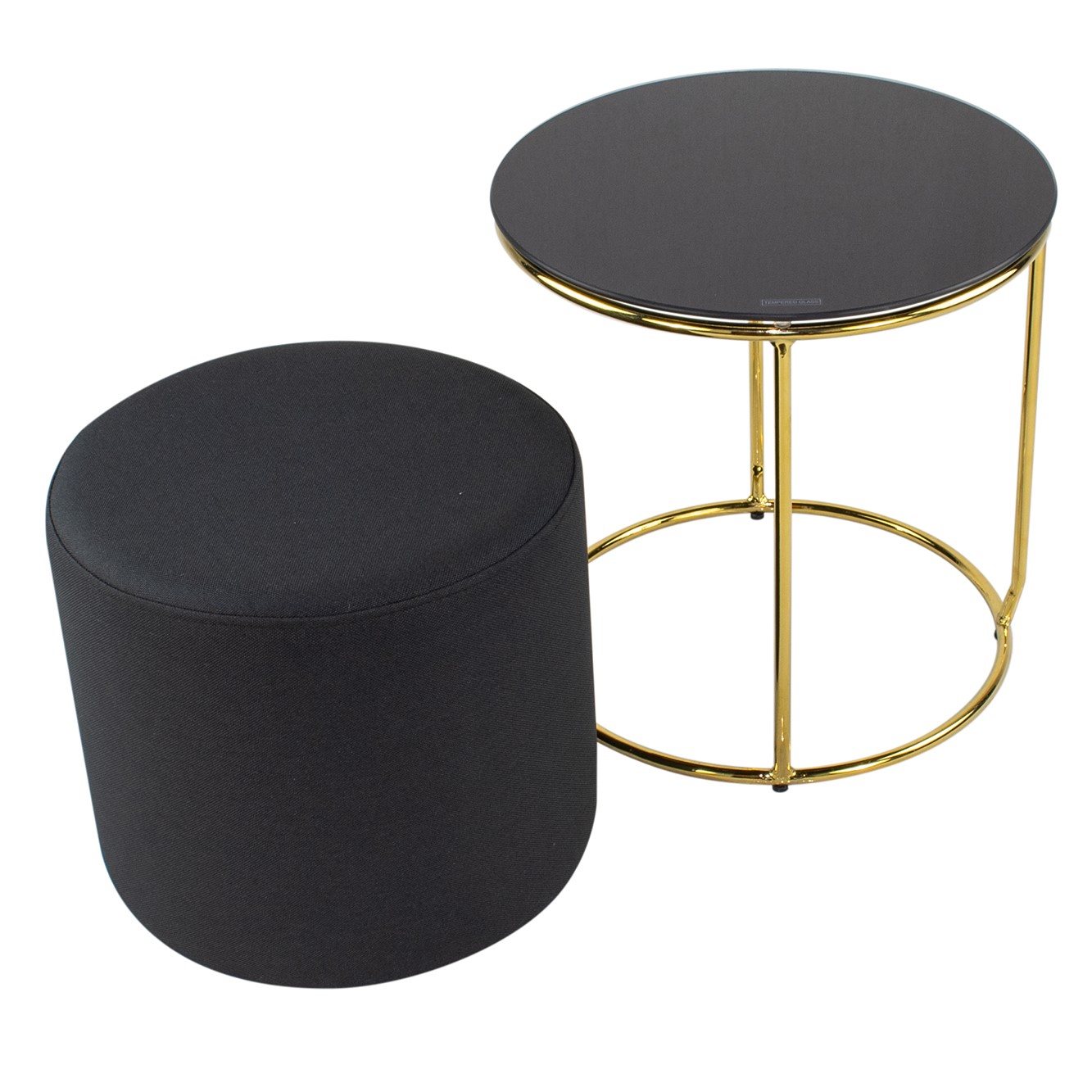 Beistelltisch mit Hocker JASPER runder Couchtisch 40x40 cm Gold-Schwarz N3 Beistelltisch mit Hocker JASPER runder Couchtisch 40x40 cm Gold-Schwarz N3