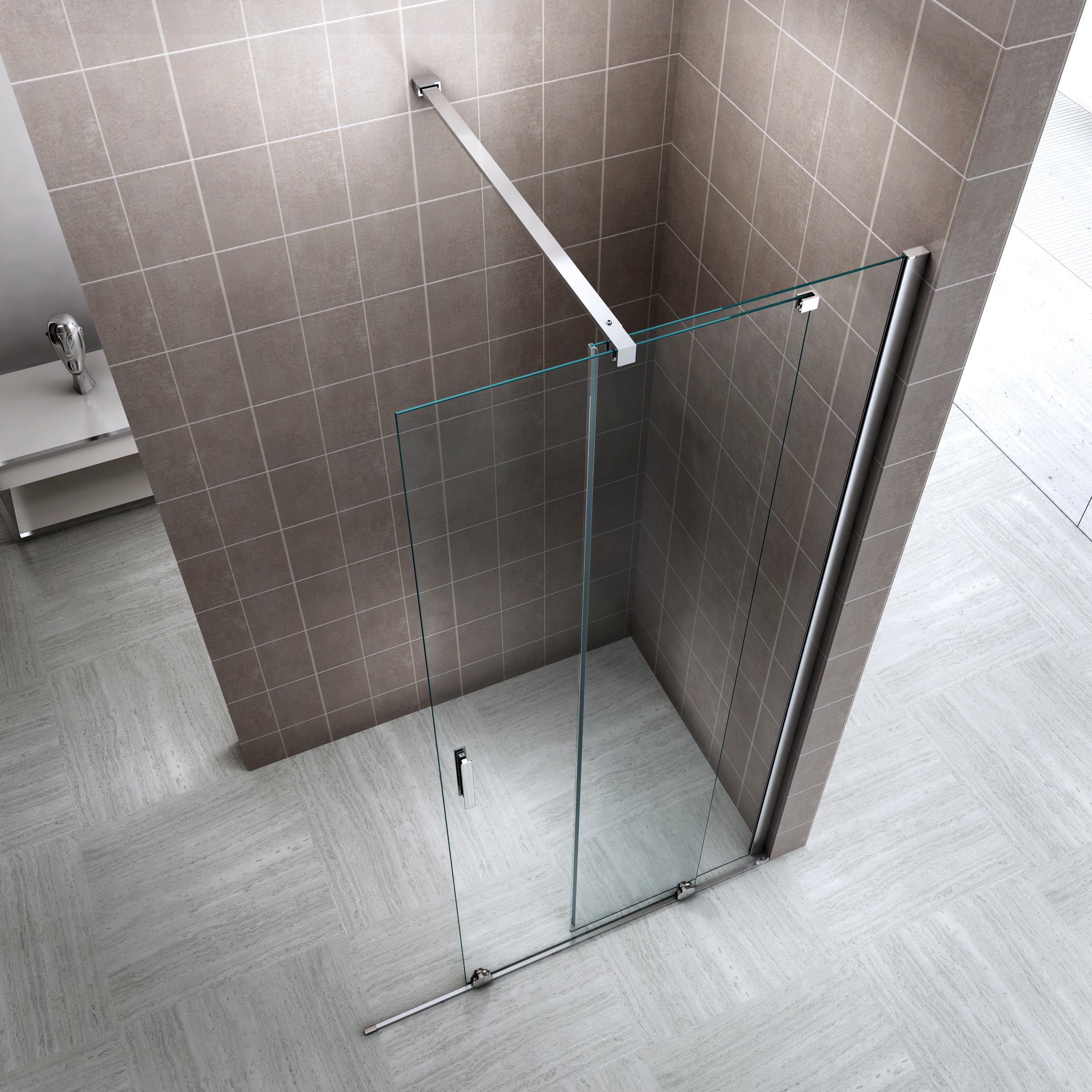 Walk In Duschwand mit Schiebetür NADINE in Chrom Duschabtrennung aus 8mm ESG Nano - Links und Rechts montierbar 180x200 cm