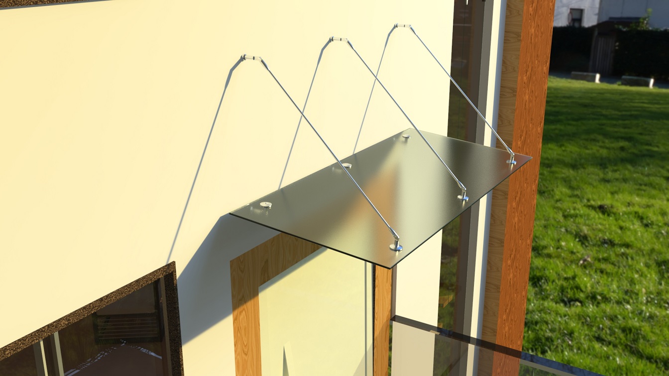 Glasvordach Edelstahl Türvordach Glas Halterung Haustür Satiniert VSG 200x100cm 3 Halterungen
