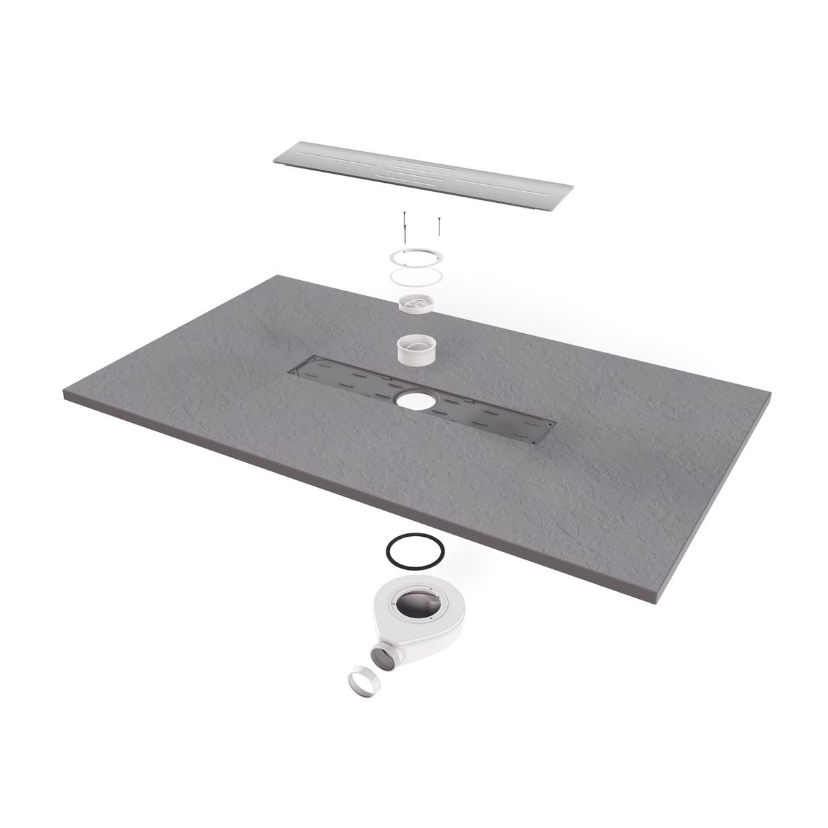 SMC Duschwanne Lumia in Schieferoptik inkl. Ablaufgarnitur Grau 90x180 cm