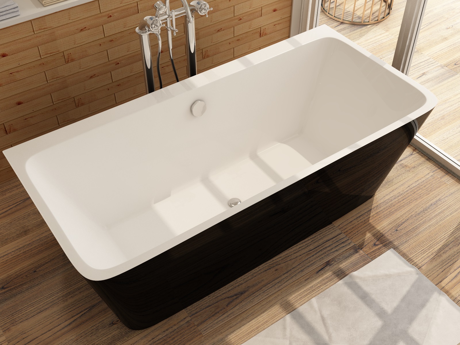 Freistehende Badewanne MALMÖ Design aus Acryl in Schwarz-weiß - Zwei Größen