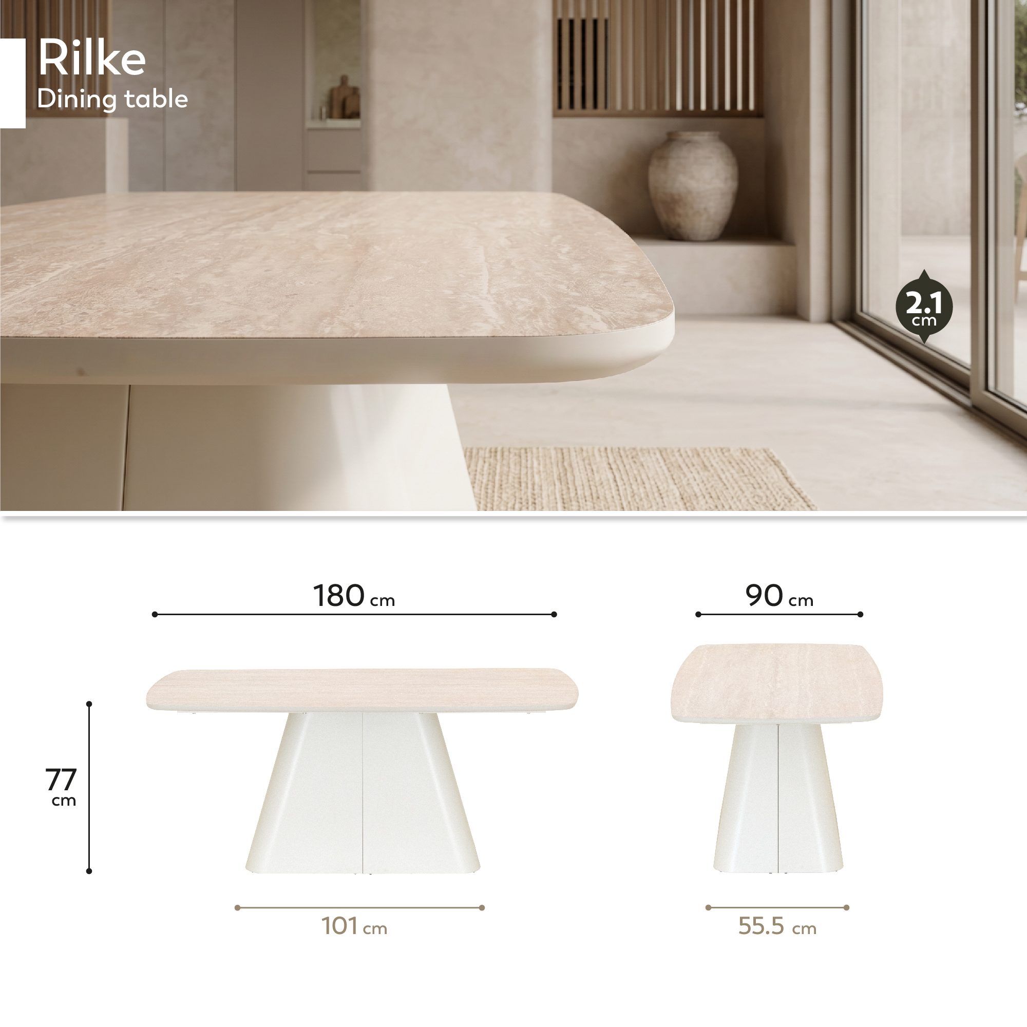 Rilke – Esstisch mit Tischplatte in Steinoptik und Metallgestell in Beige