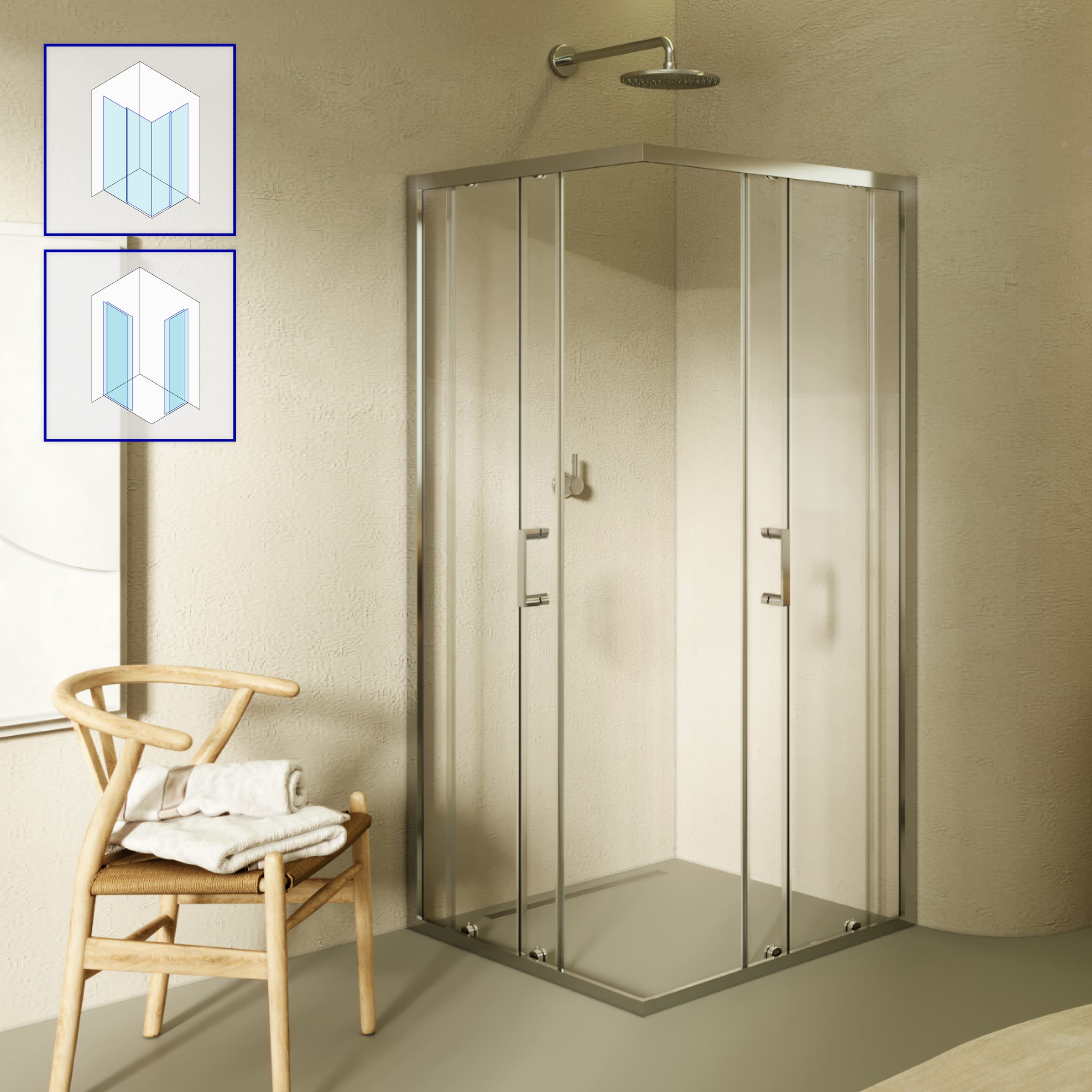 Corner Entry Diana with Sliding Doors Made of Tempered Safety Glass