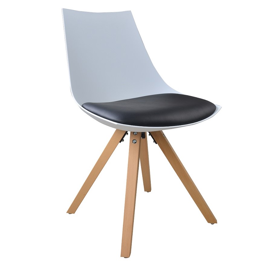 Esszimmerstuhl Gusto Weiß-Schwarz Küchenstuhl aus Holz mit Sitzschale + Sitzkissen aus Kunstleder 4 Stück