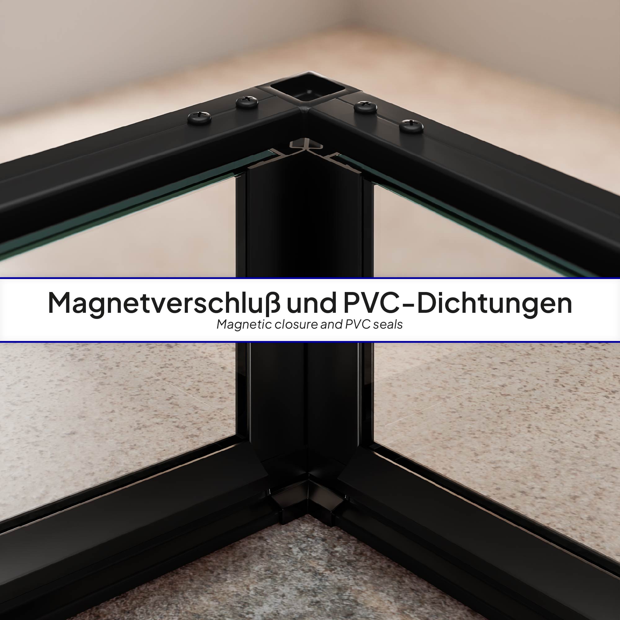 Duschkabine Eckeinstieg Jayla mit Drehtüren und schwarzen Profilen aus 6mm ESG Sicherheitsglas