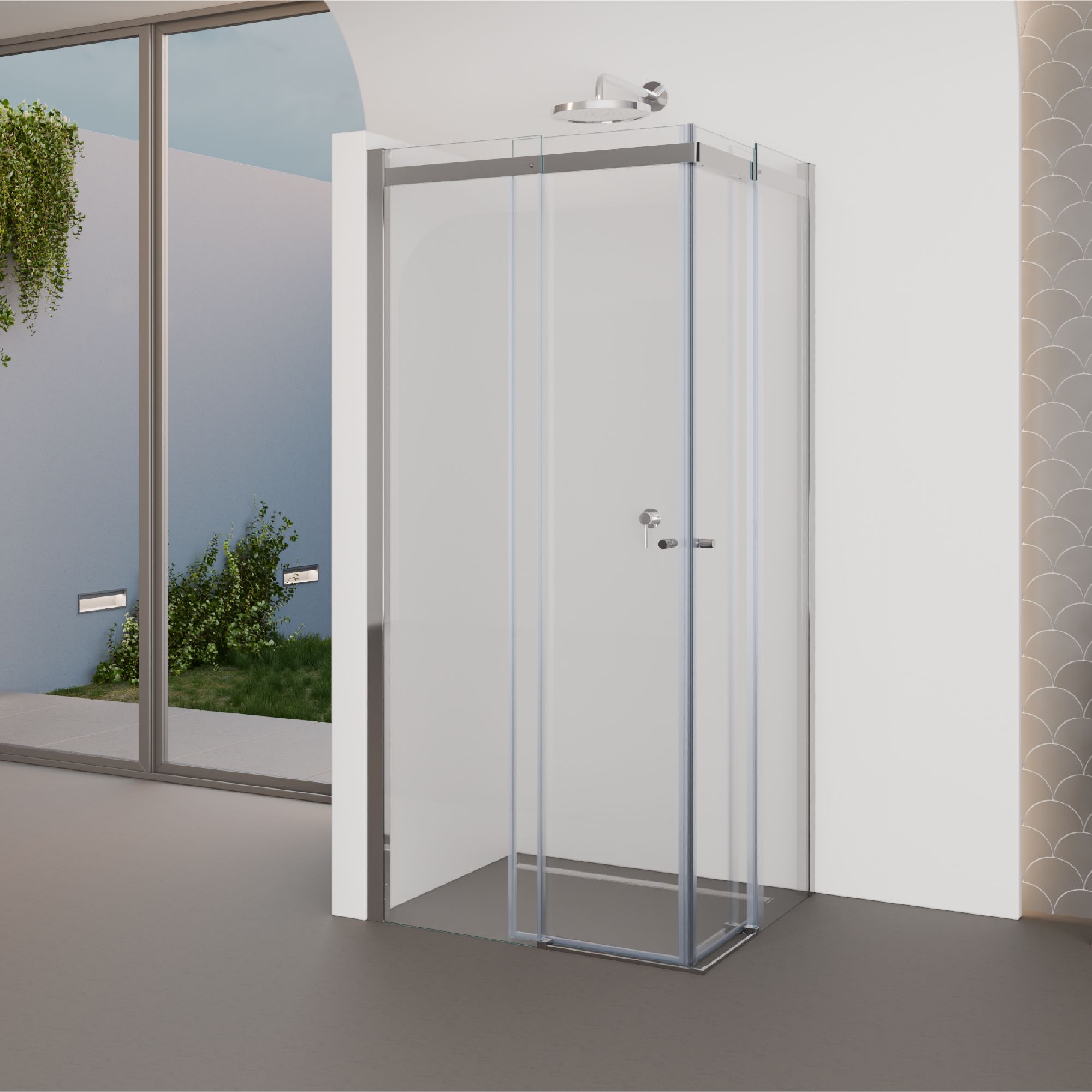Corner Entry Kaylee with Sliding Doors Made of ESG Safety Glass Kaylee – Eckeinstieg mit Schiebetüren aus ESG Sicherheitsglas