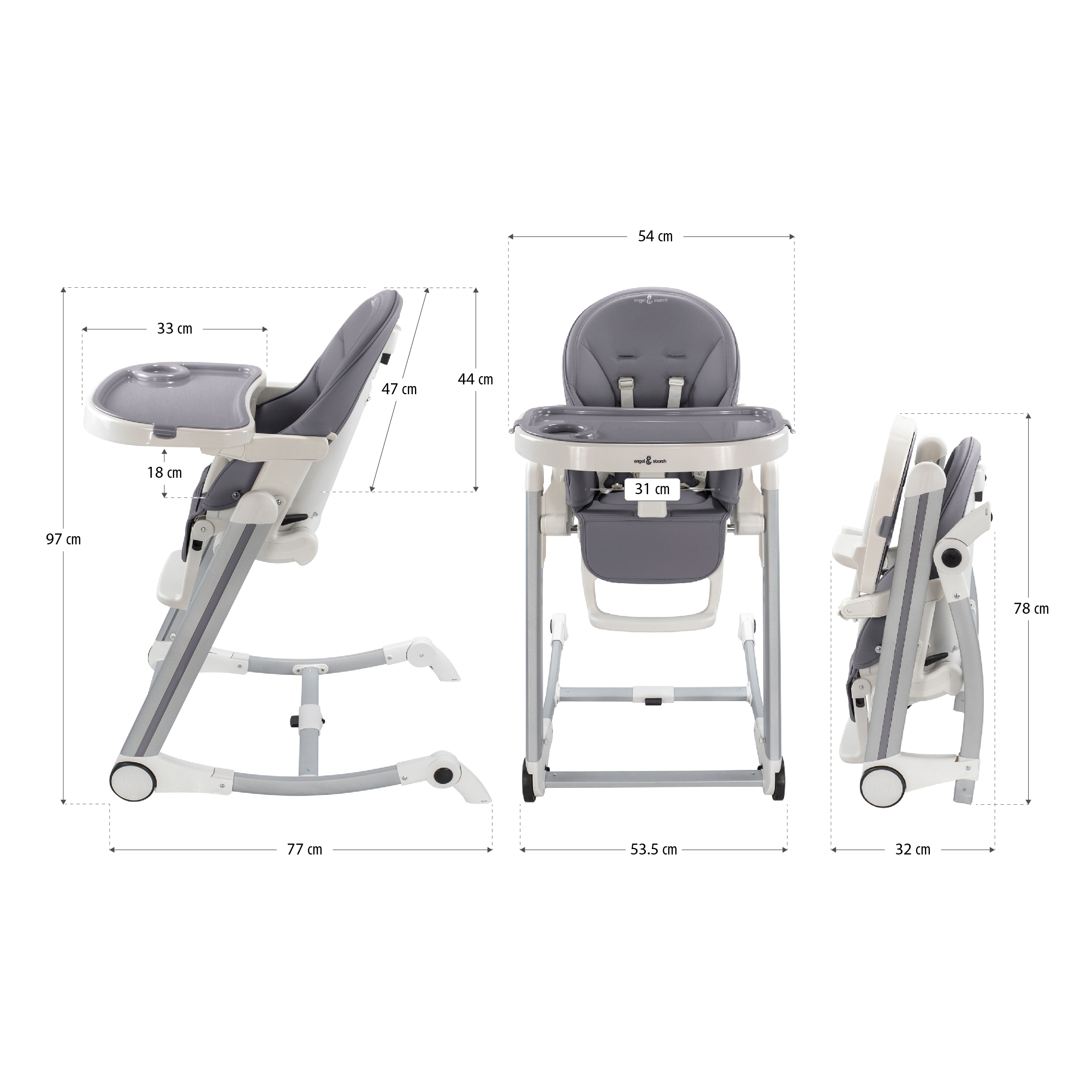 Child High Chair ADELLE Adjustable and Foldable with Play Arch