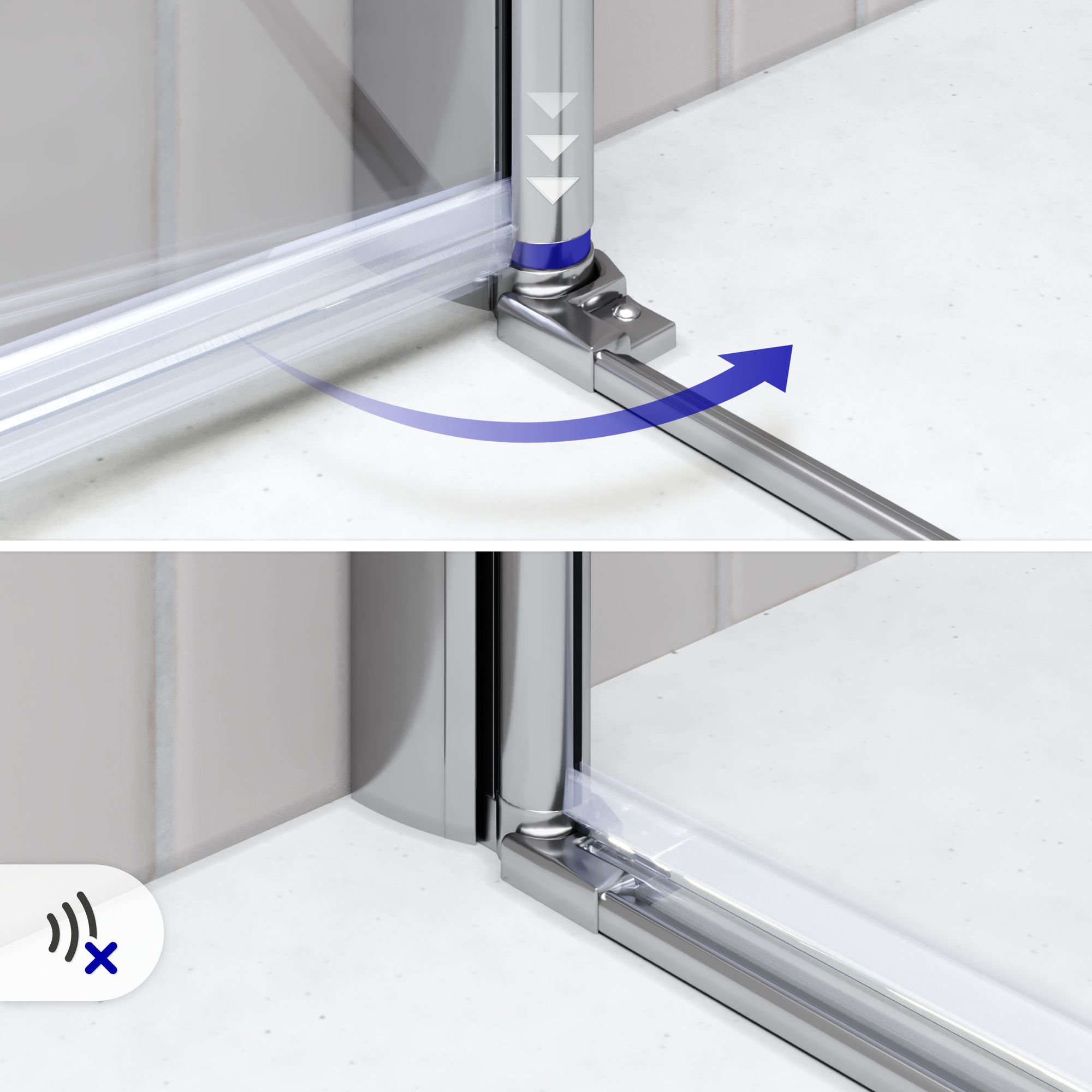 Eckeinstieg Emma mit Falttüren aus teilsatiniertem ESG Sicherheitsglas Eckeinstieg Emma mit Falttüren aus teilsatiniertem ESG Sicherheitsglas