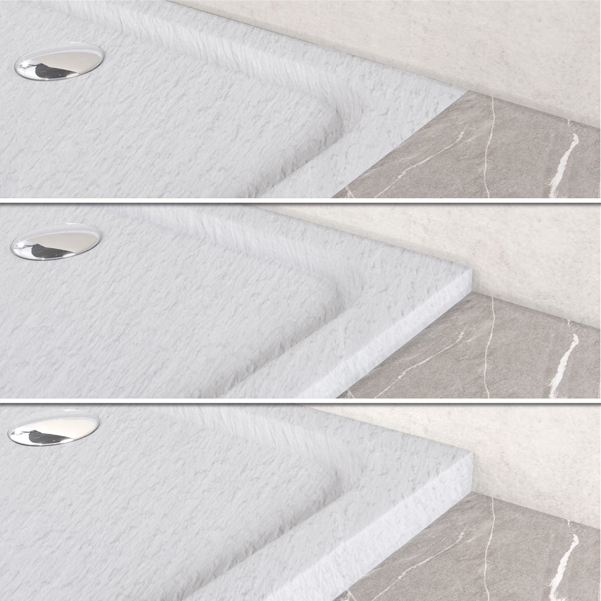 Shower Tray Shimmer STONE made of sanitary acrylic including drainage set - White