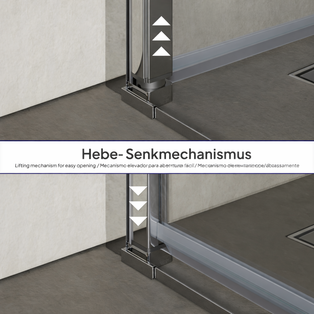 Corner entry Belle with folding doors made of 6mm tempered safety glass Belle – Eckeinstieg mit Falttüren aus 6mm ESG Sicherheitsglas