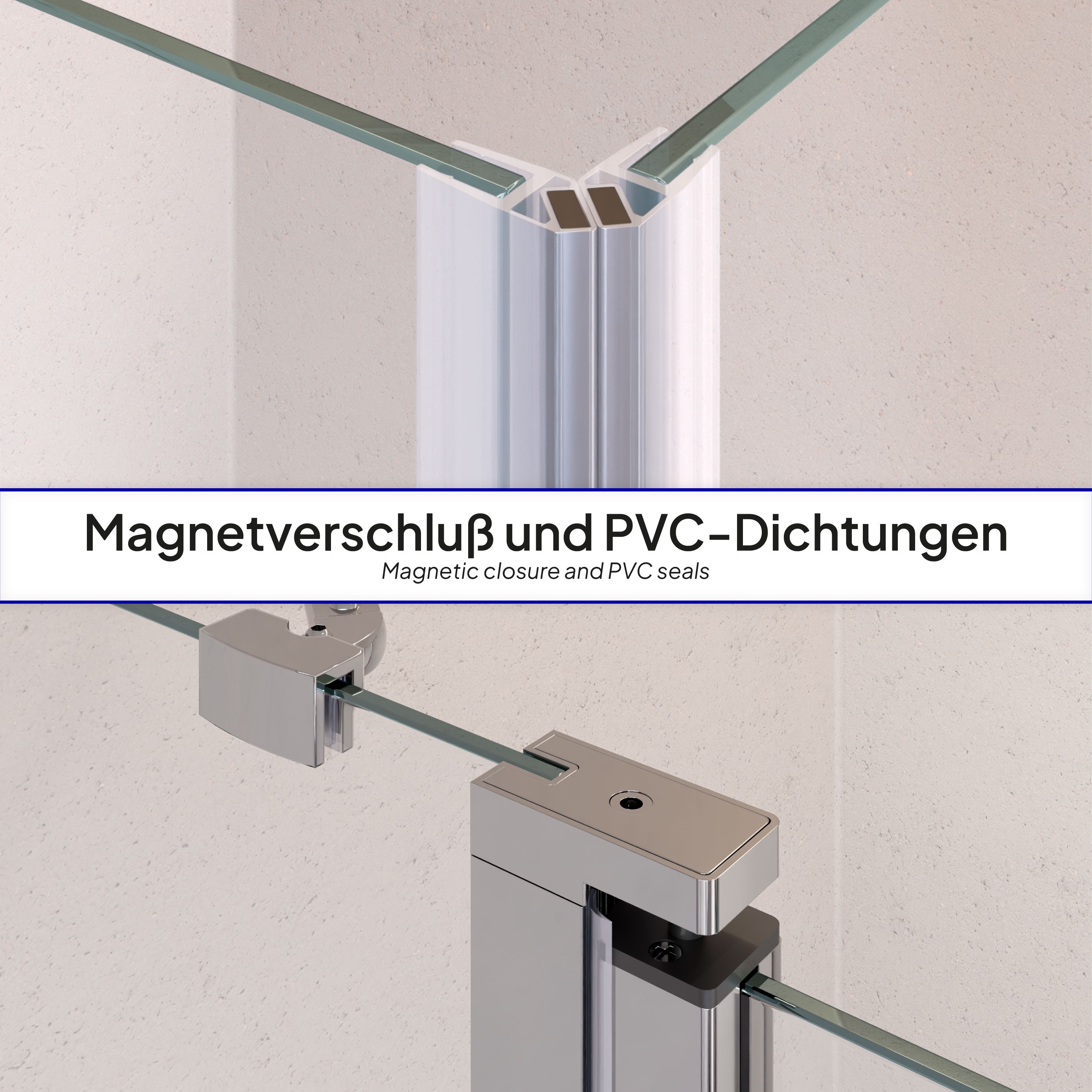 Corner Entry Linda with Folding Doors made of ESG Safety Glass Linda – Eckeinstieg mit Klapptüren aus ESG Sicherheitsglas