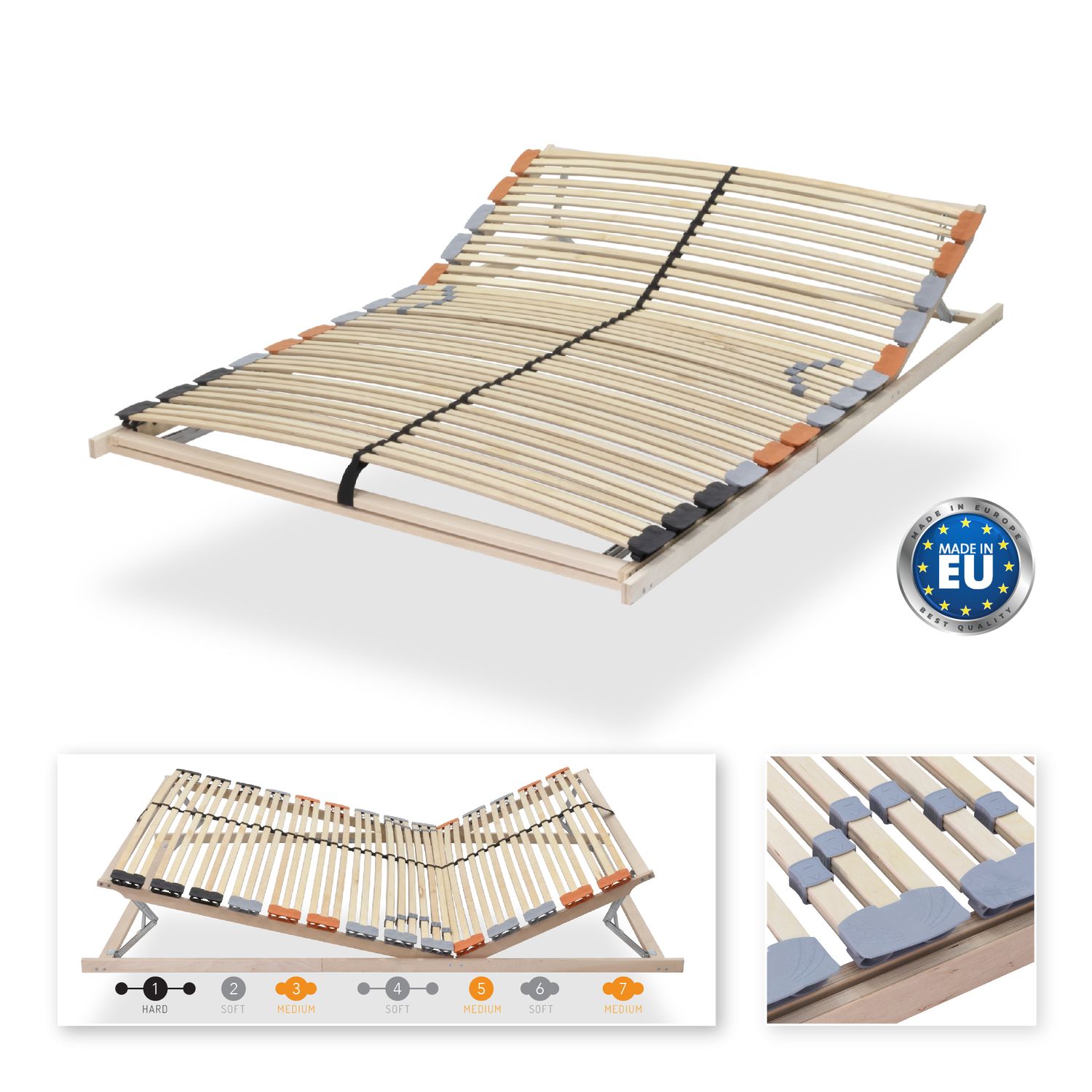 7-Zonen Tellerlattenrost TFlex30 - Starr 100x200 cm Zone – Slatted Frame TFlexTrio 7- with Head and Foot Adjustment