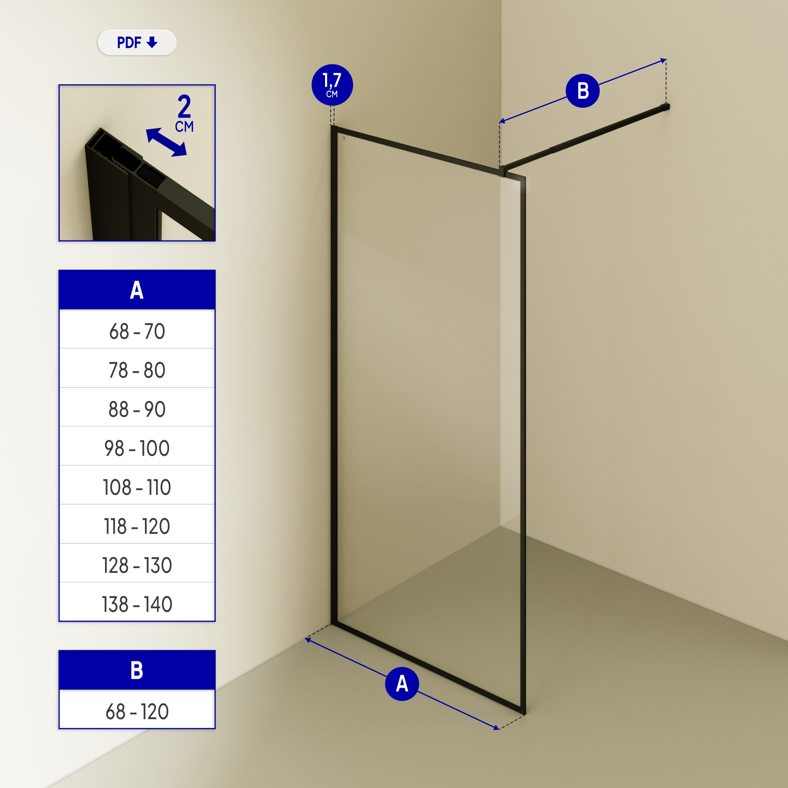 Walk-In Shower Gianna BLACK made of 8 mm thick transparent ESG safety glass Gianna – Walk-In Shower BLACK made of 8 mm thick transparent ESG safety glass