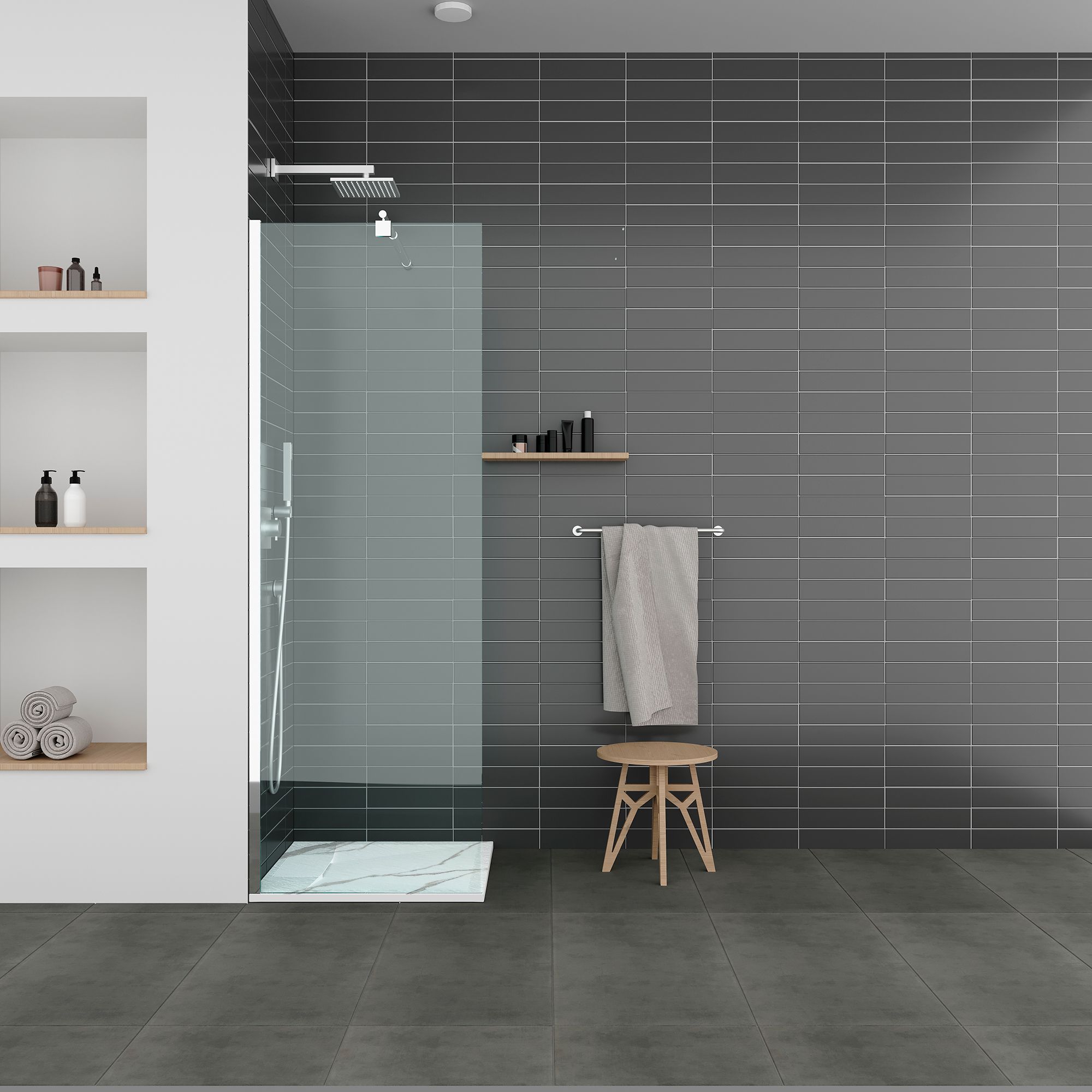 SMC Duschwanne Polar in Marmor-Optik inkl. Ablaufgarnitur - Weiß 90x90 cm