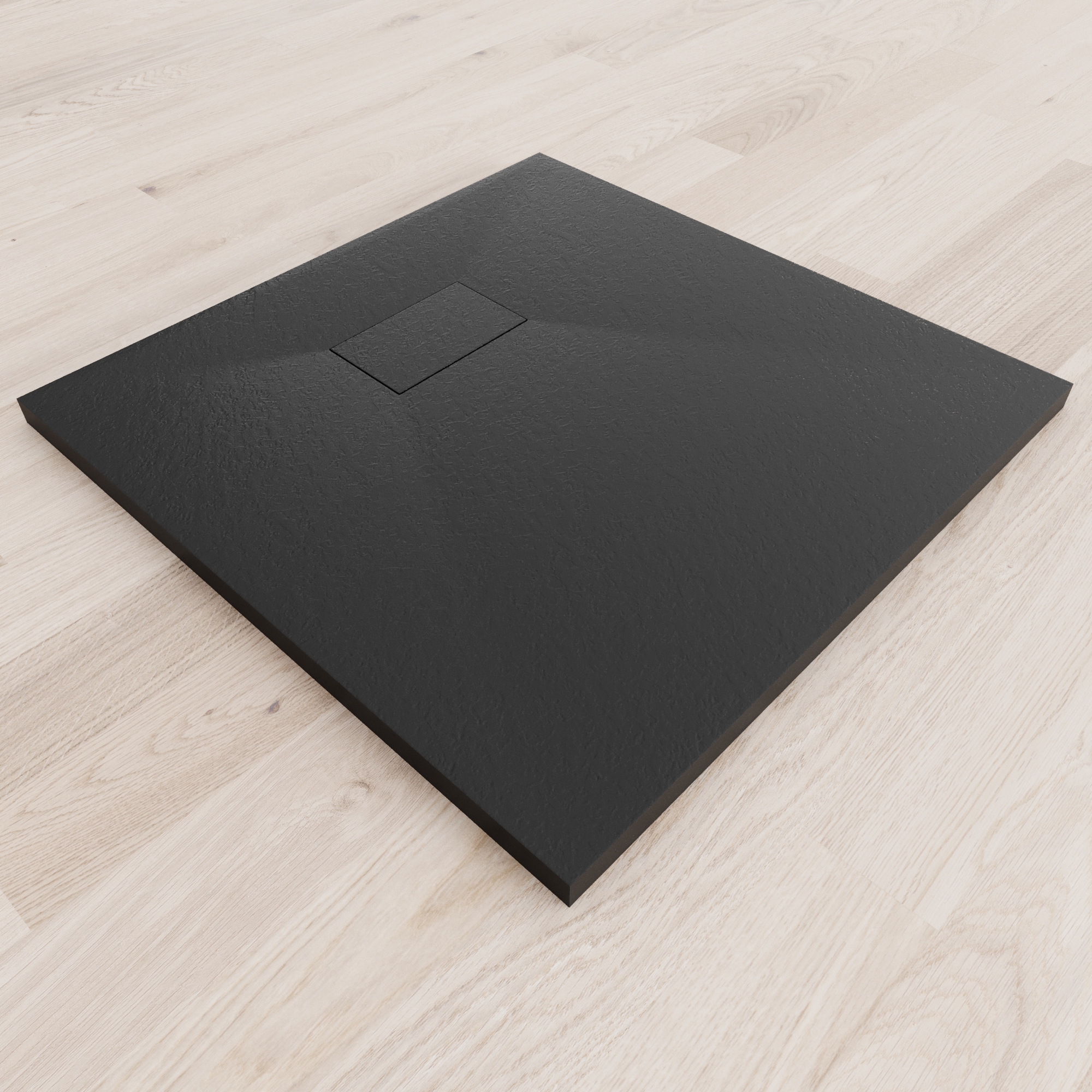 SMC Duschwanne Boreal in Stein-Optik inkl. Ablaufgarnitur - Schwarz 90x90 cm