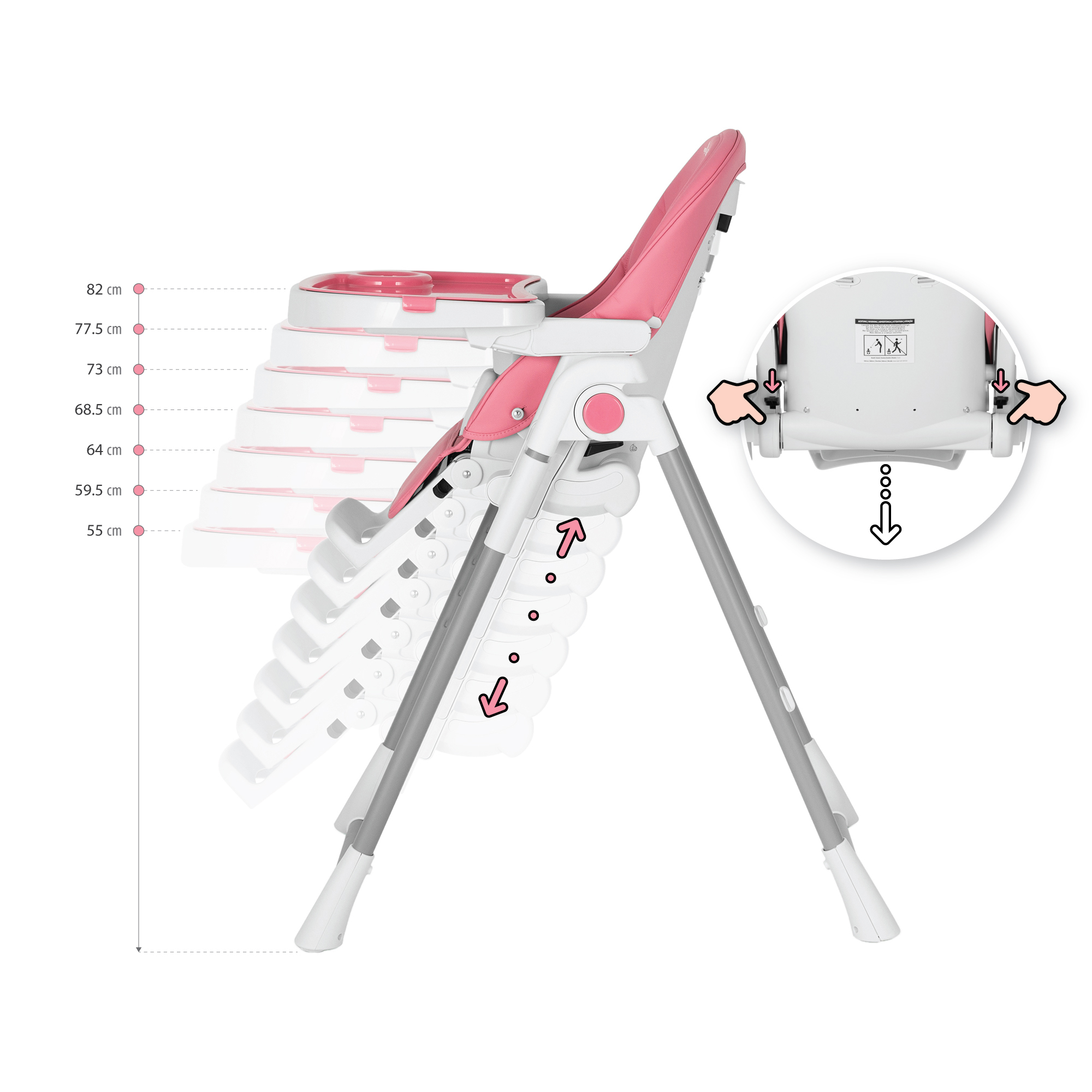 Kinderhochstuhl TANELI Babystuhl Verstellbar Klappbar inkl. Spielebogen Pink