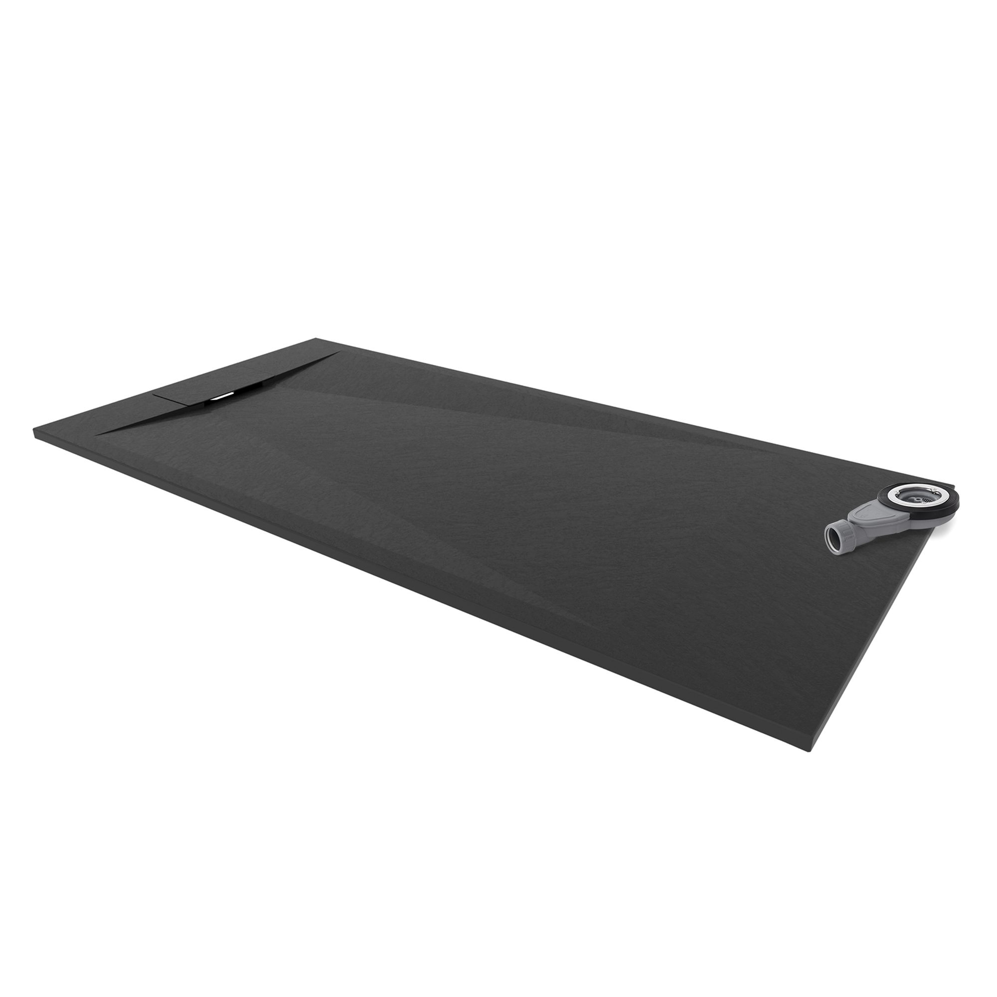 SMC Shower Tray Polar in Stone Look with Drain Assembly - Black