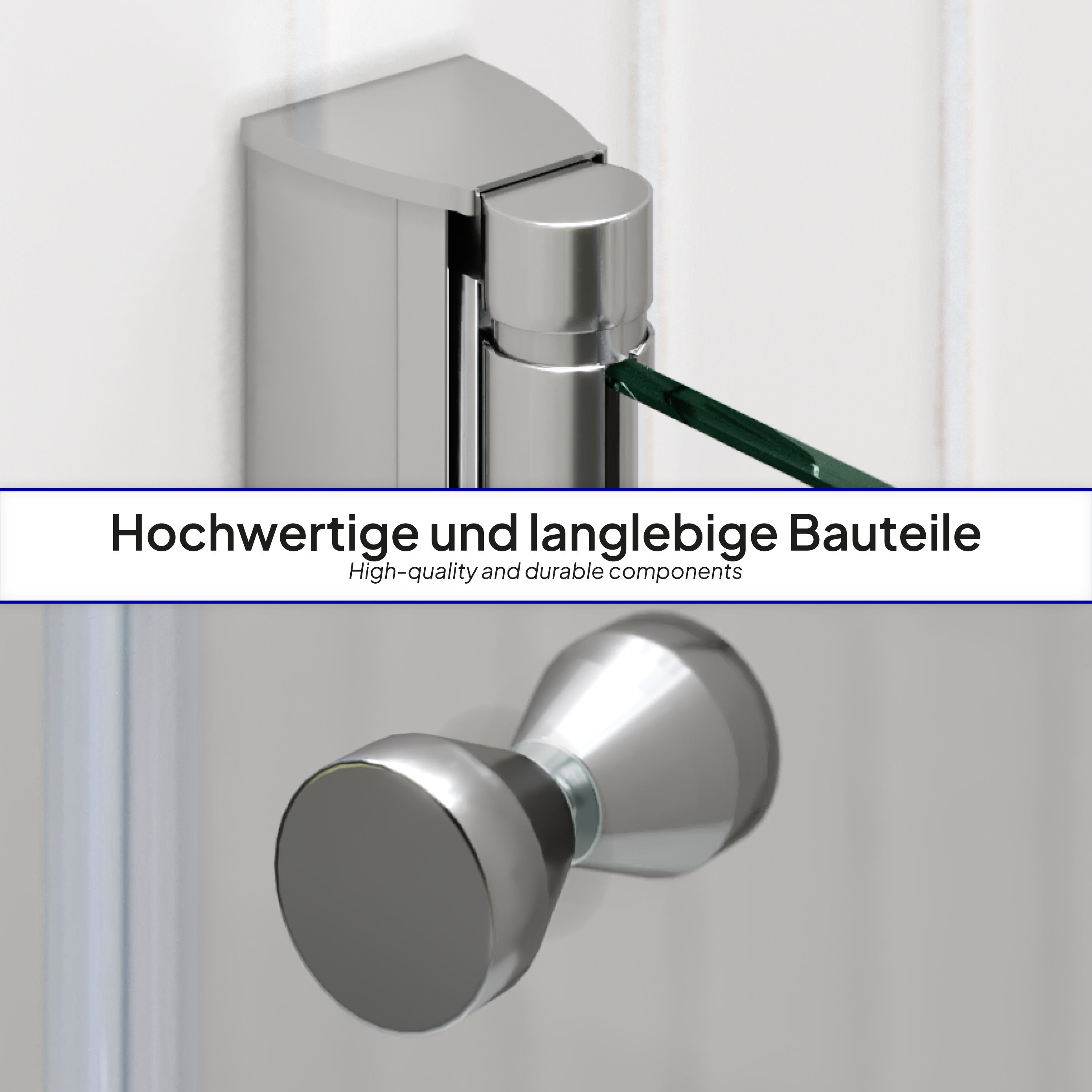 Corner Entry Gaia with Pivot Doors made of ESG Safety Glass Gaia – Eckeinstieg mit Pendeltüren aus ESG Sicherheitsglas