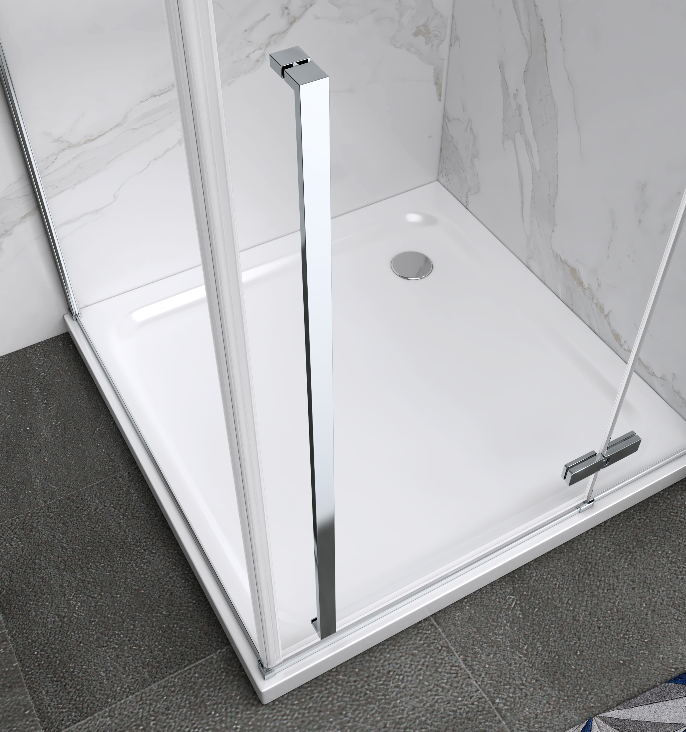 Eckeinstieg Jayla mit Drehtüren und verchromten Profilen aus ESG Sicherheitsglas Eckeinstieg Jayla mit Drehtüren und verchromten Profilen aus ESG Sicherheitsglas 190 cm-90x90 cm