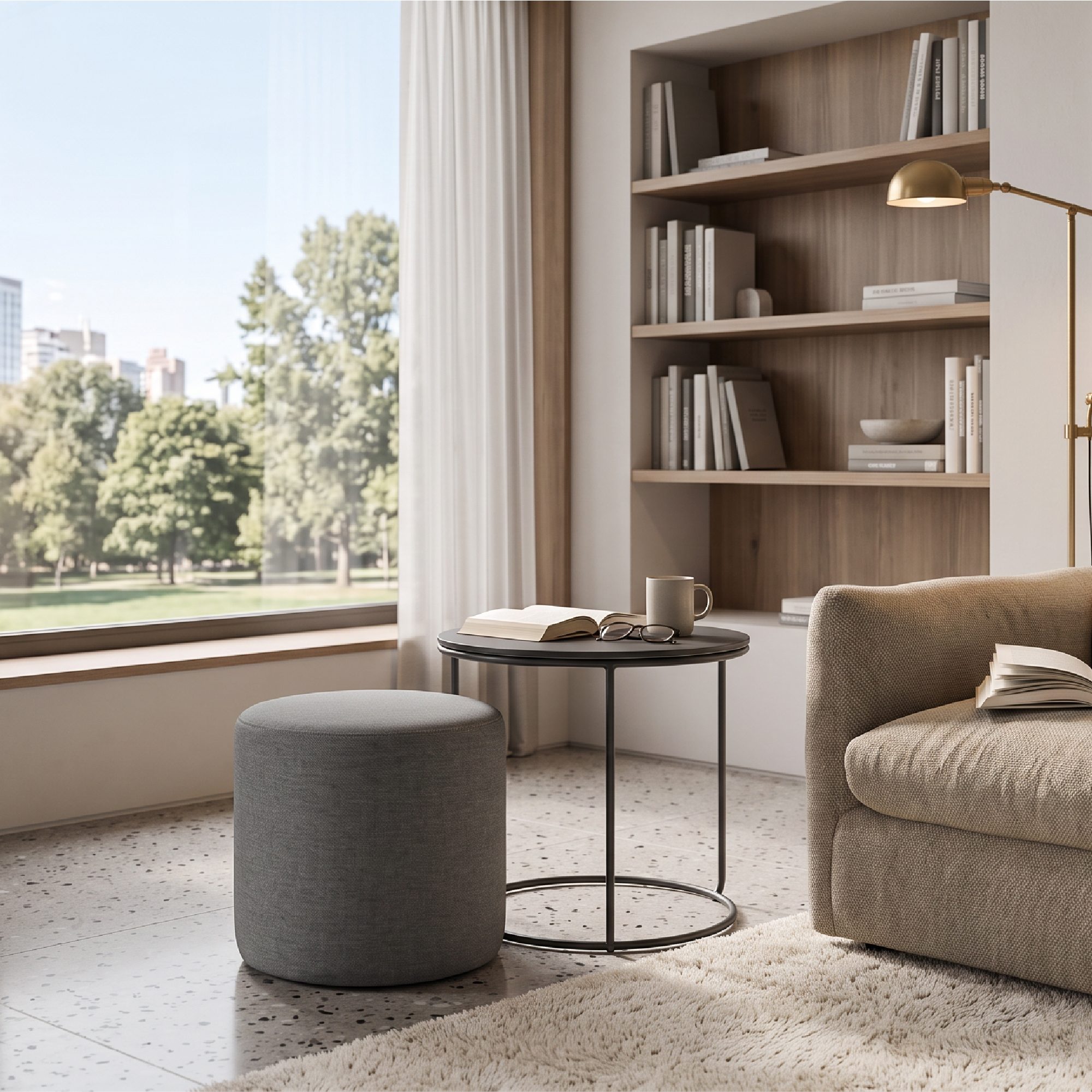 Side Table with Stool JASPER Round Coffee Table 40x40 cm Black-Grey N0