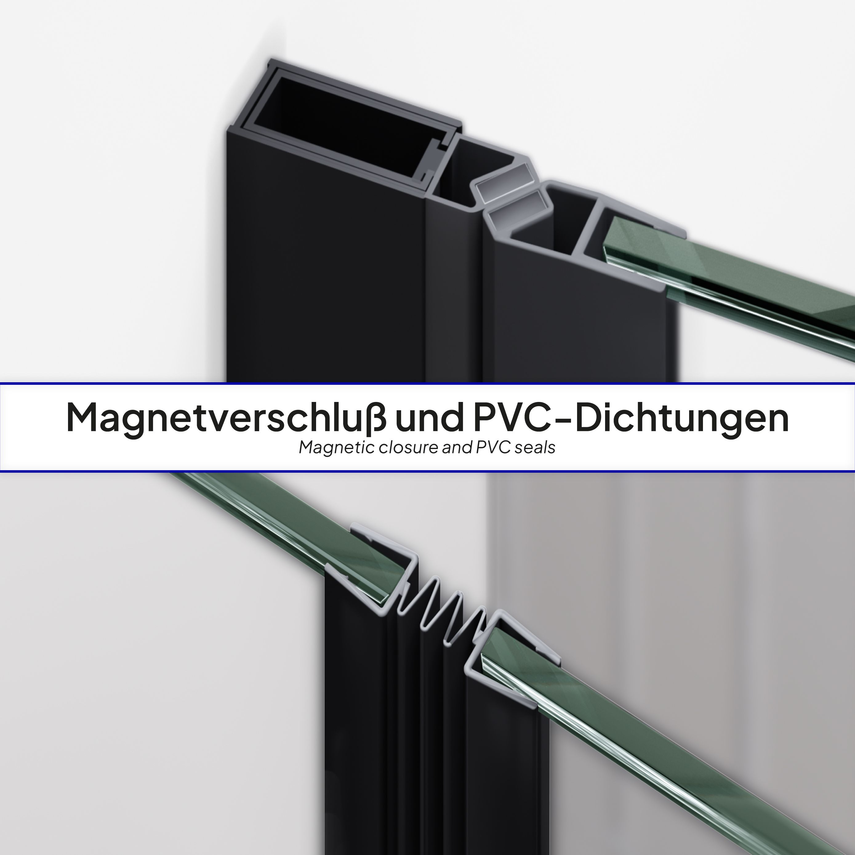 Shower Door Mila with Folding Door made of Clear ESG Safety Glass BLACK EDITION