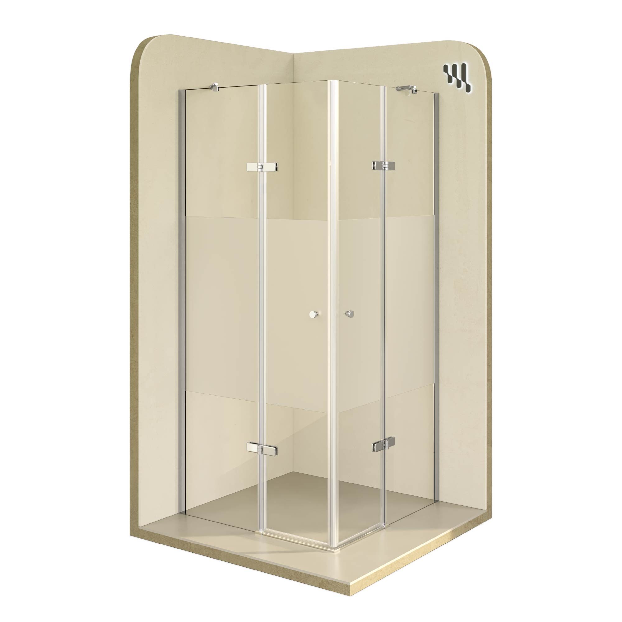 Corner Entry Alice with Folding Doors made of Partially Frosted ESG Safety Glass