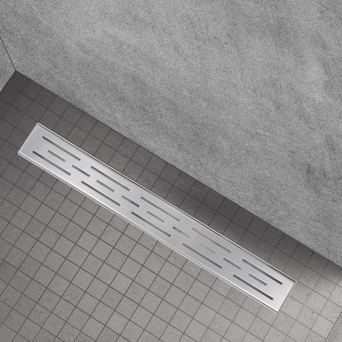 Duschrinne R8 aus Edelstahl für flache Installation mit Schlitzmuster
