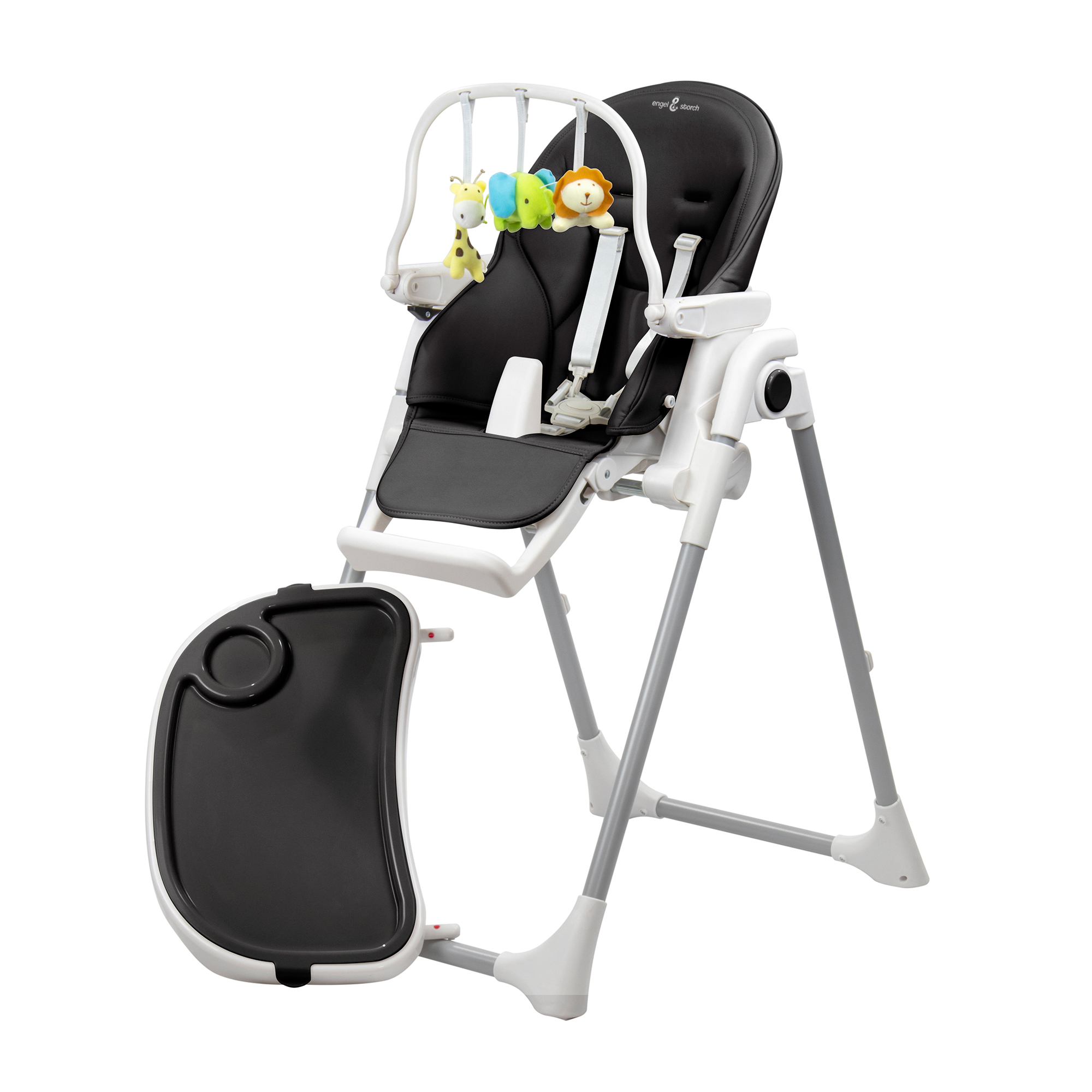 Kinderhochstuhl TANELI Babystuhl Verstellbar Klappbar inkl. Spielebogen Schwarz