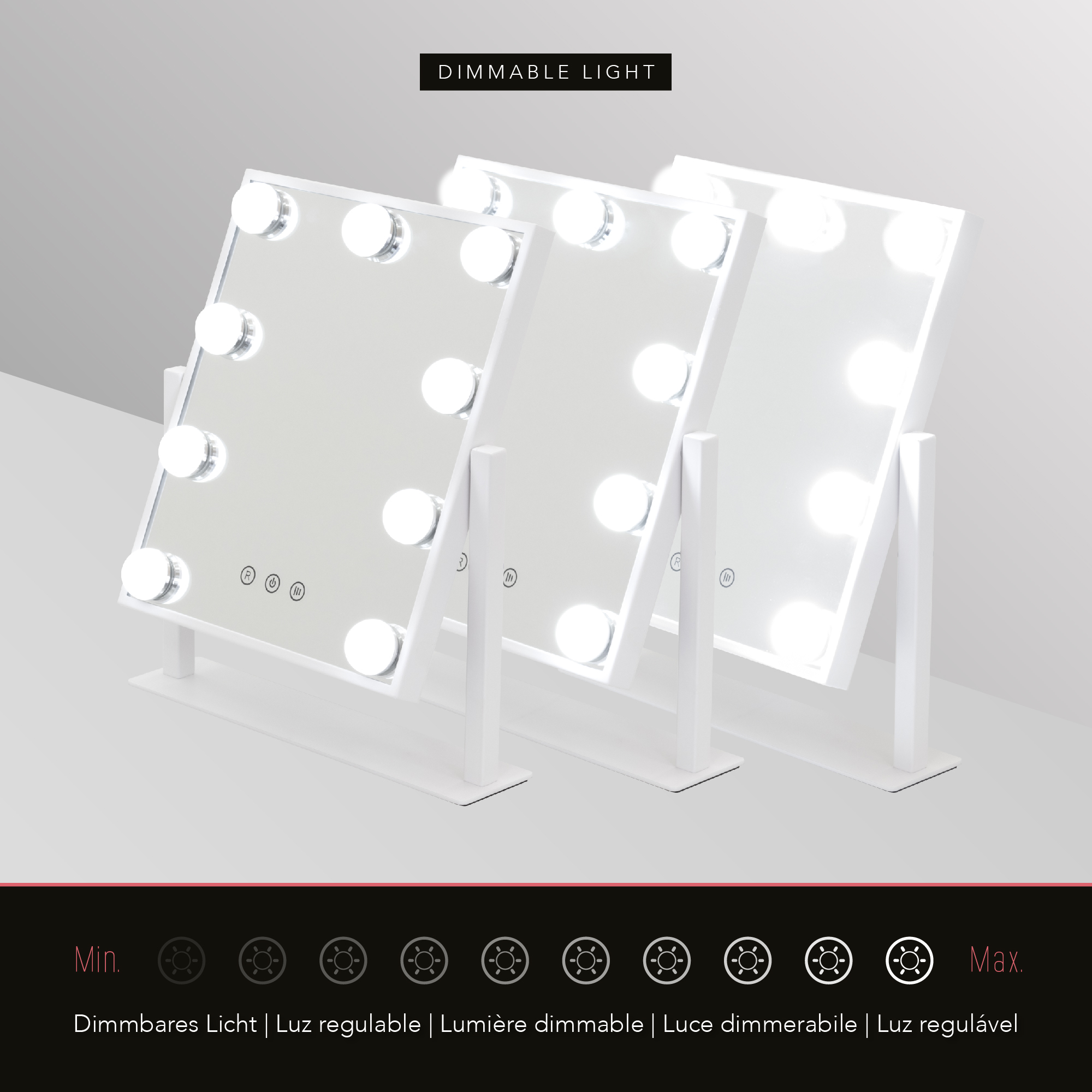 Schminkspiegel Bulb TINY mit 9 dimmbaren LED-Lampen Weiß