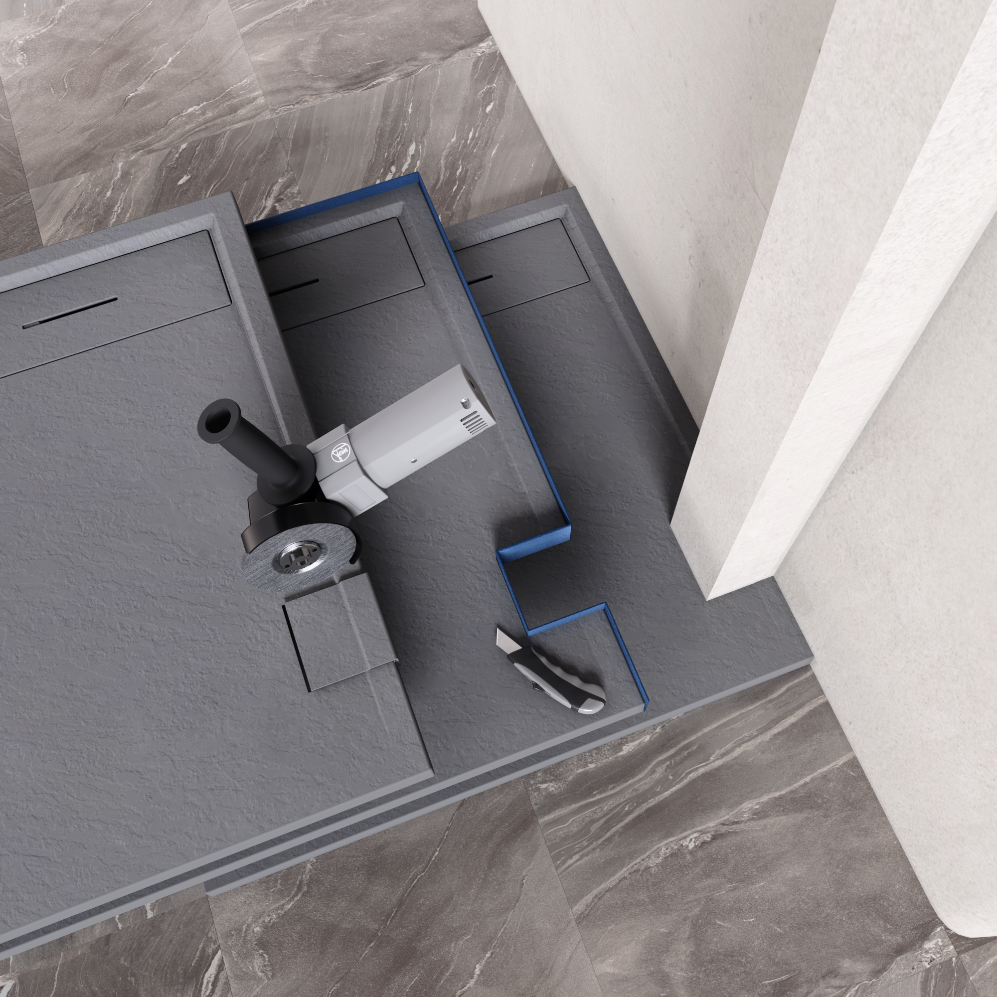 04.png Shower Tray Shimmer STONE made of sanitary acrylic including drainage set - Gray