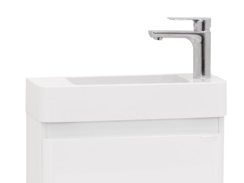 Kompakt-Badmöbel Galene 45 cm – Weiß Hochglanz, Mineralguss-Waschtisch, Wandhängend Kompakt-Badmöbel Galene 45 cm – Weiß Hochglanz, Mineralguss-Waschtisch, Wandhängend