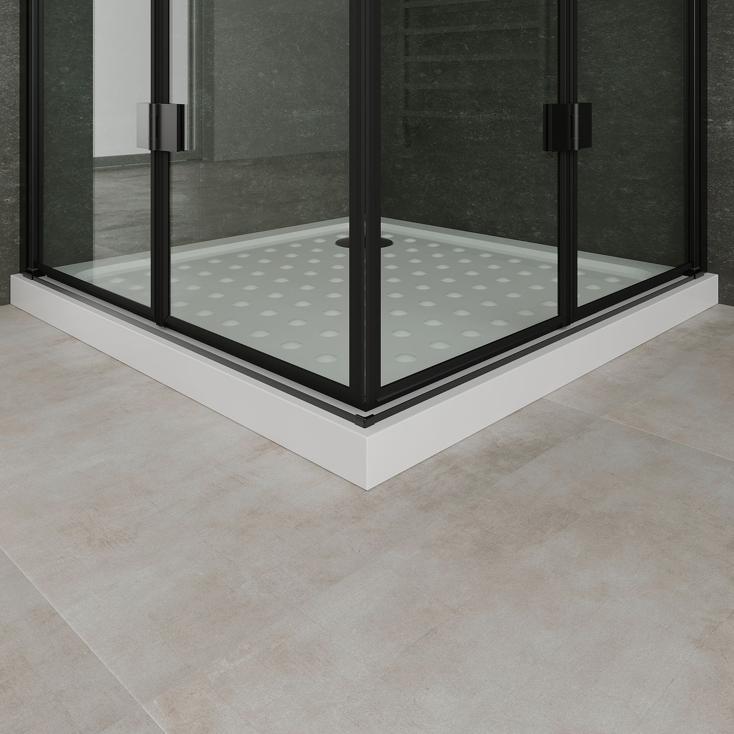 Eckeinstieg Belle mit Falttüren und schwarzen Profilen aus ESG Sicherheitsglas Eckeinstieg Belle mit Falttüren und schwarzen Profilen aus ESG Sicherheitsglas