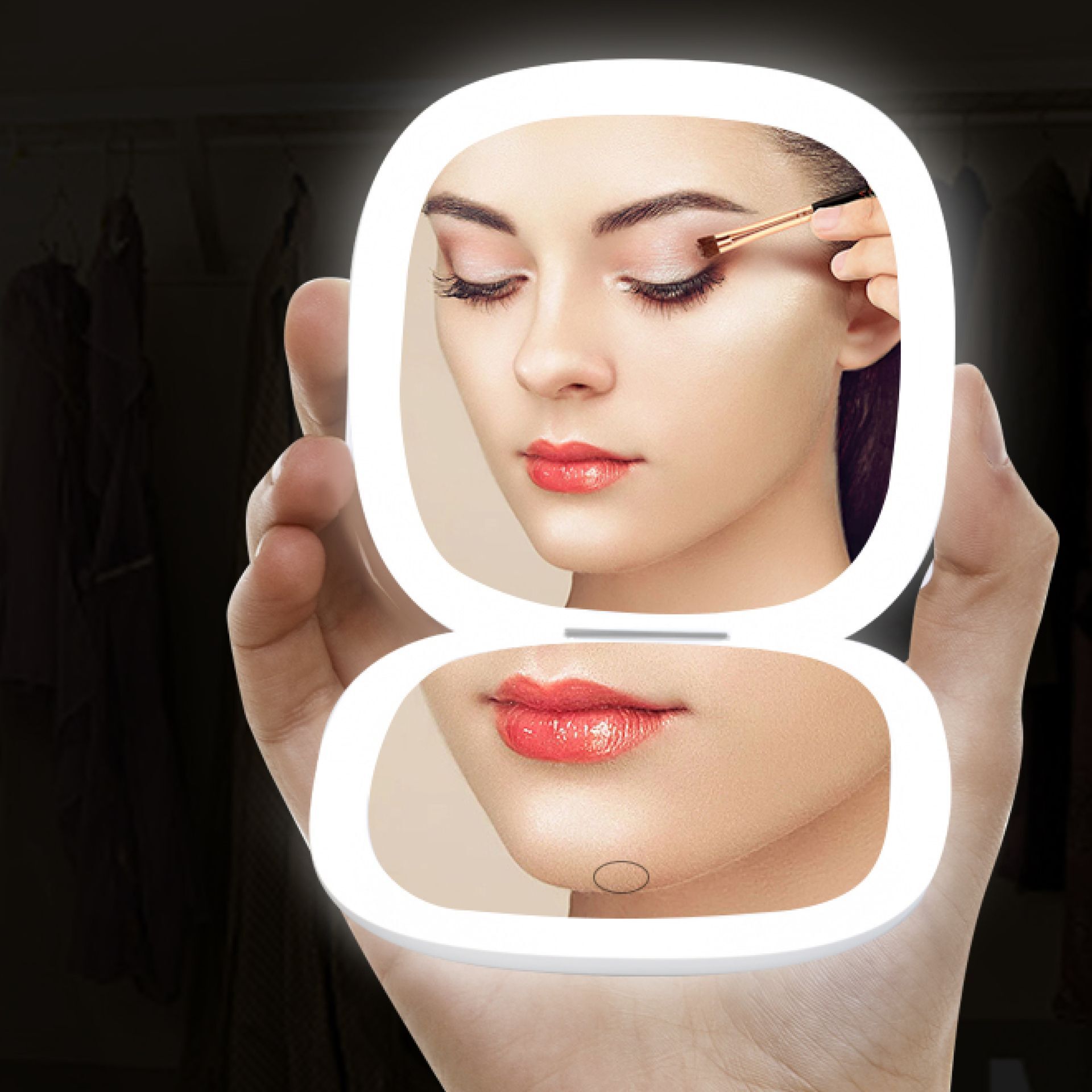 Tragbarer Schminkspiegel MakeUp POCKET mit LED-Lichtstreifen Roségold