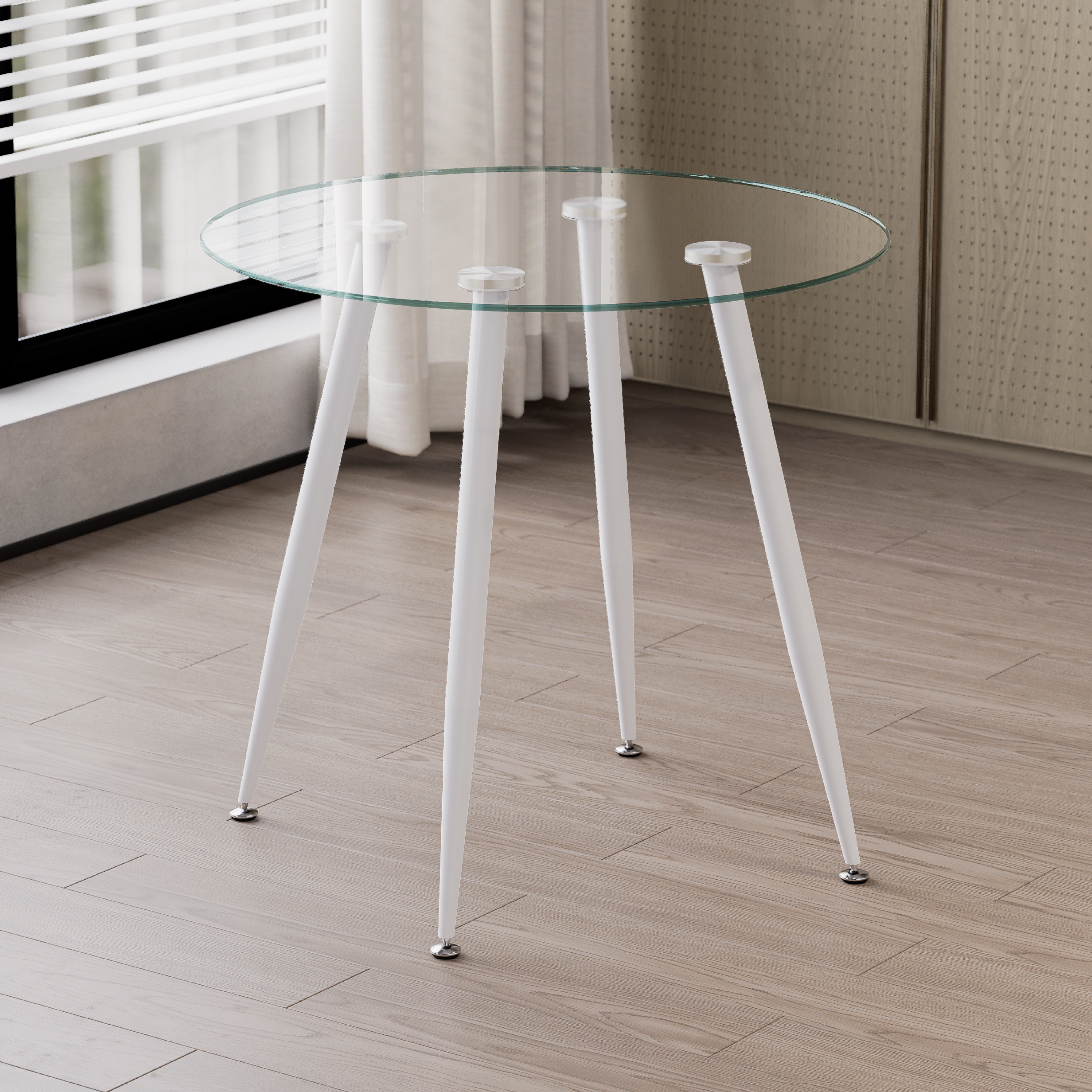 CORIN – Esszimmer-Tisch | Tischplatte: Transparentes Glas | Beine: Weiß