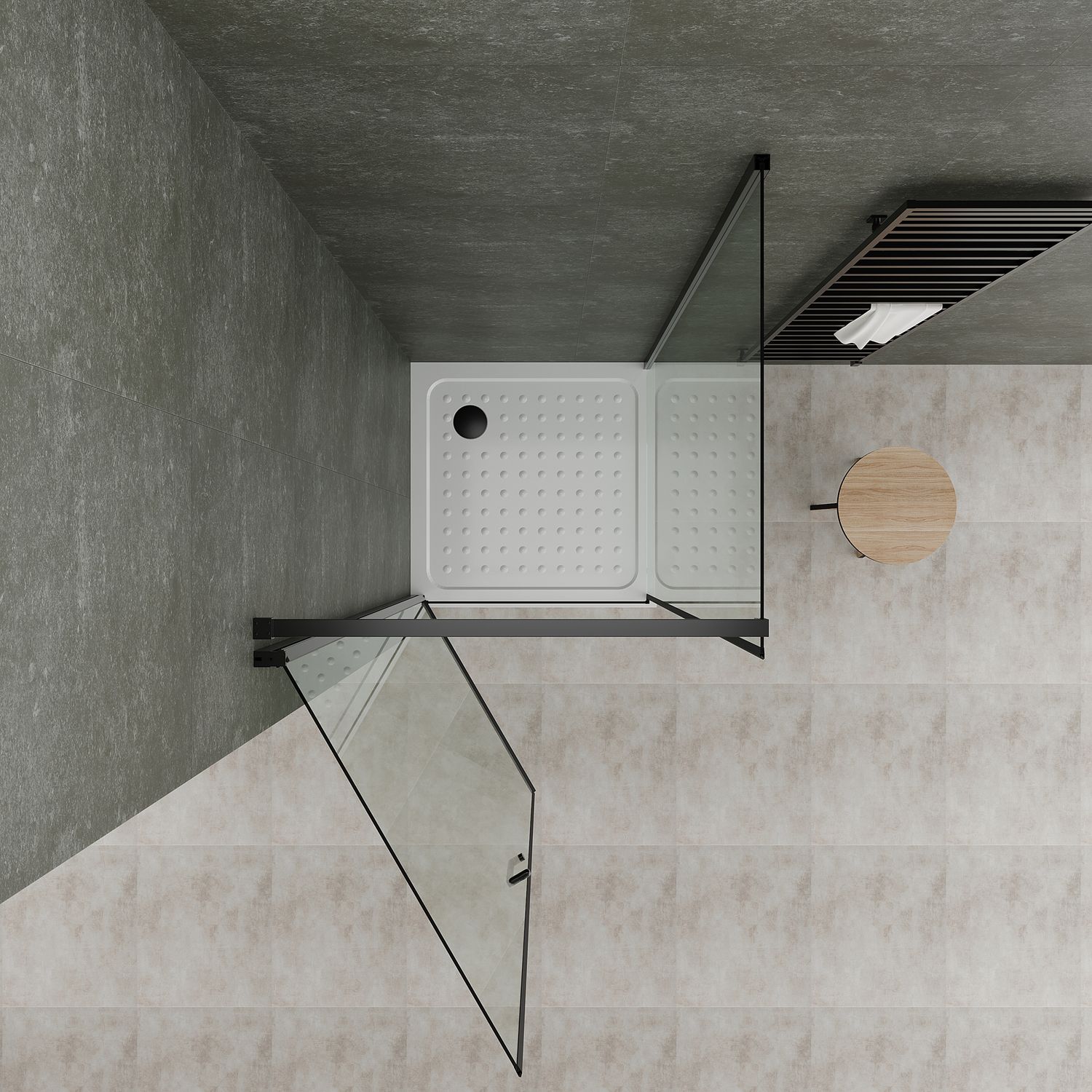 Fronteinstieg Hellen mit Klapptür und schwarzen Profilen aus ESG Sicherheitsglas