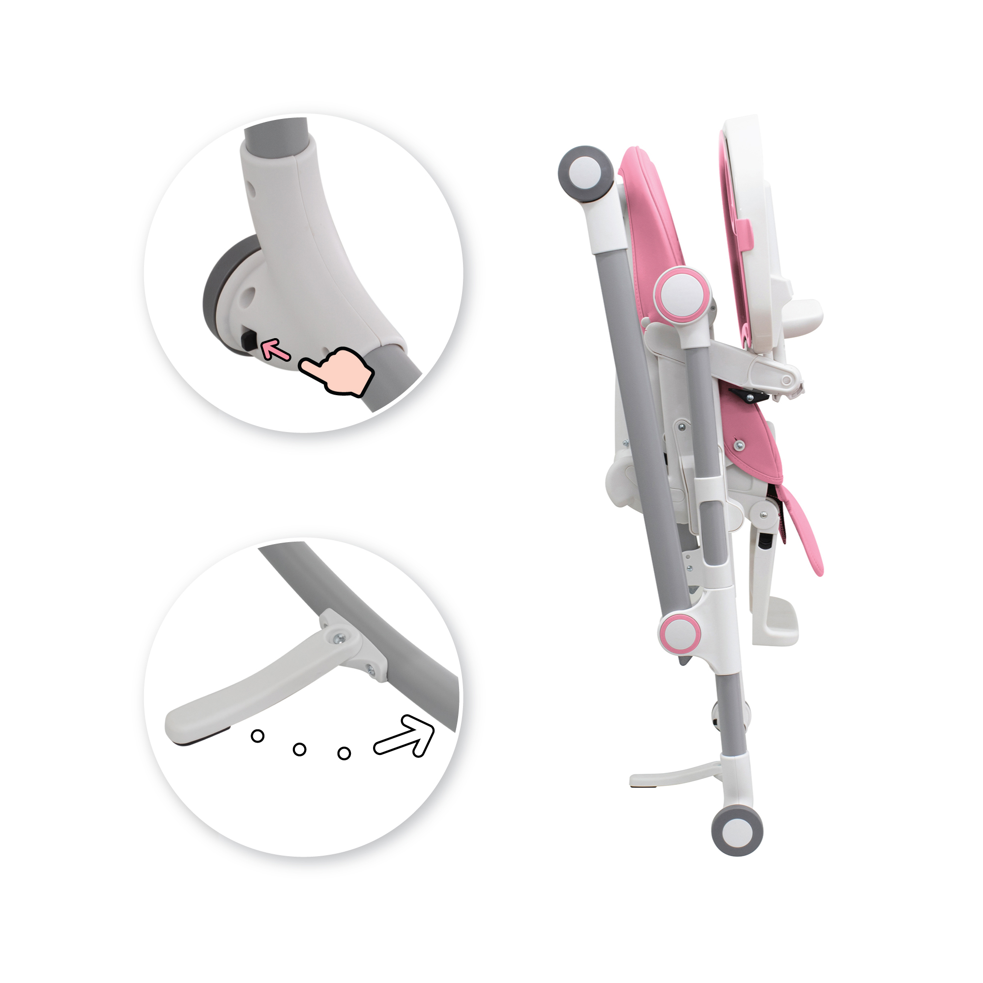 Q5-Details---Pink03 HUGO – Children's High Chair - Adjustable and Foldable Baby Chair