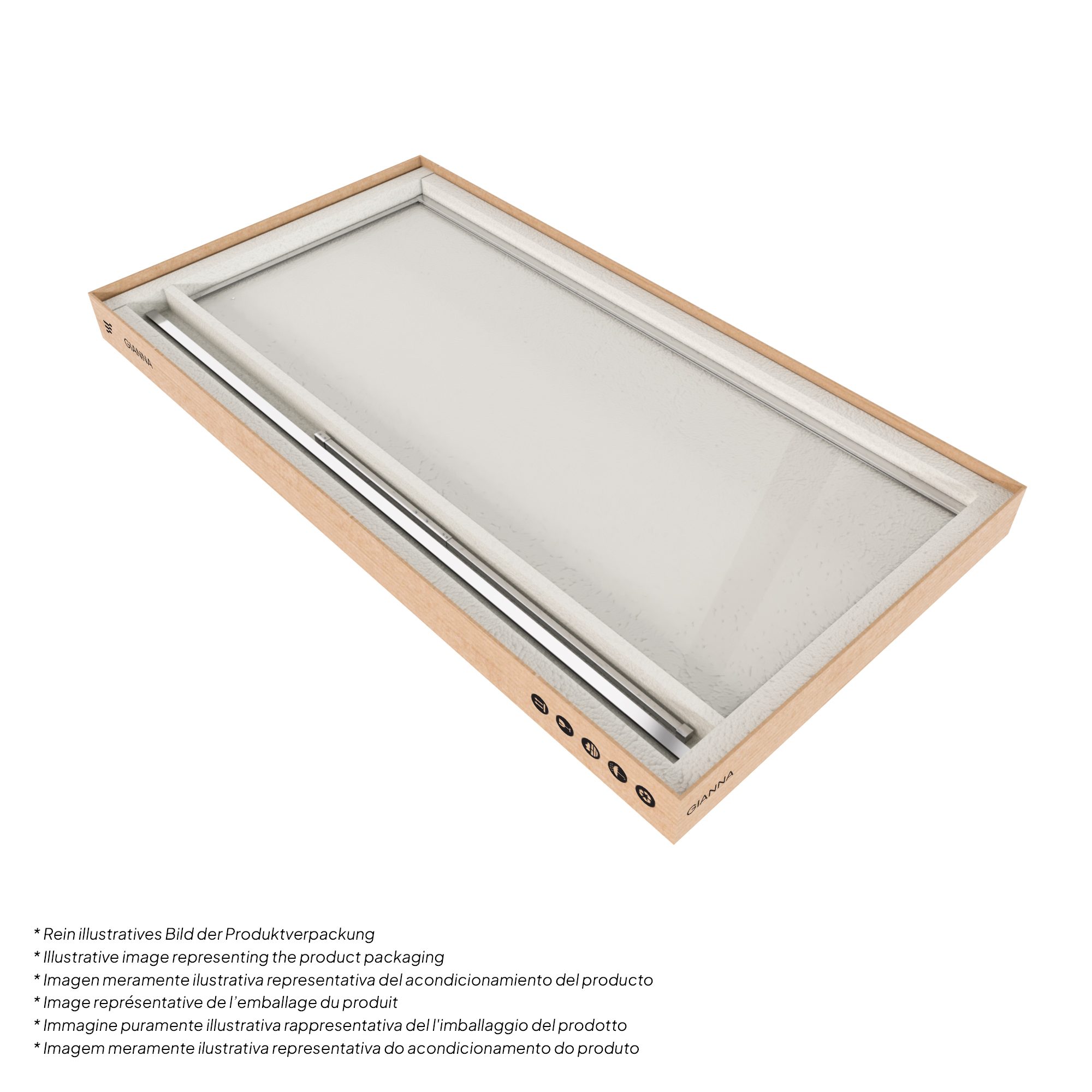 Walk-In Shower Gianna made of 8 mm thick transparent ESG safety glass. Gianna – Walk In Dusche aus 8 mm starkem durchsichtigem ESG Sicherheitsglas