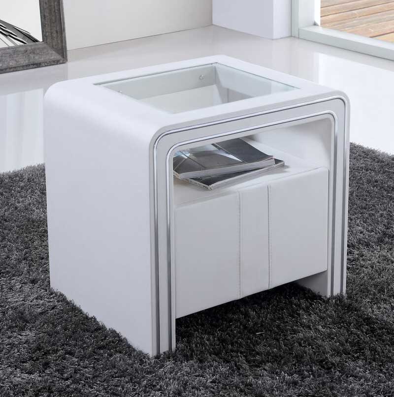 Nachttisch Kommode Nachtkonsole Weiß aus hochwertigem Kunstleder - S85 Leather – Nightstand Console in White made of High-Quality Faux - S85