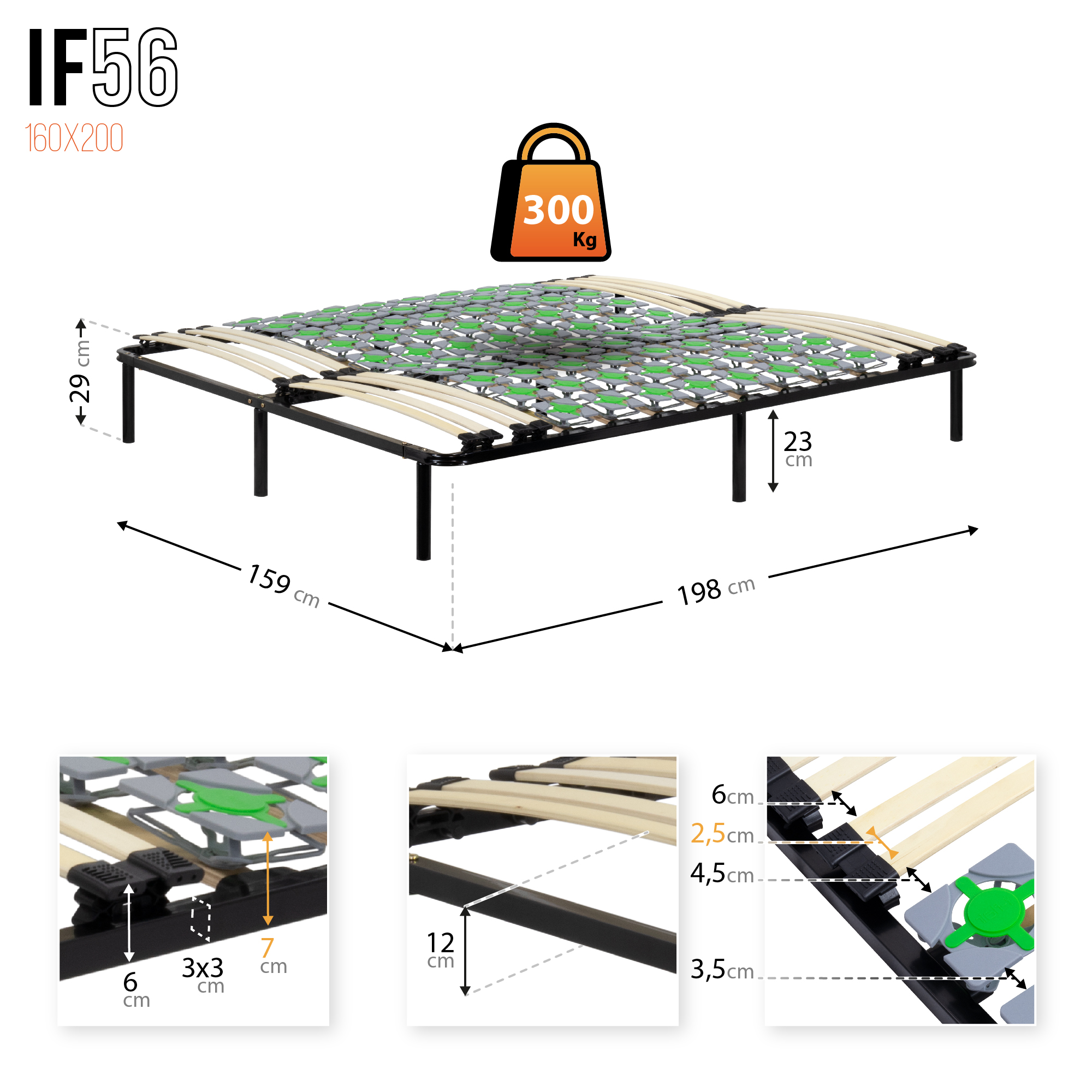 IF56-160X200-F.jpg Ergo IF56 Guest Bed on Legs with Pocket Springs - Suitable for All Mattresses