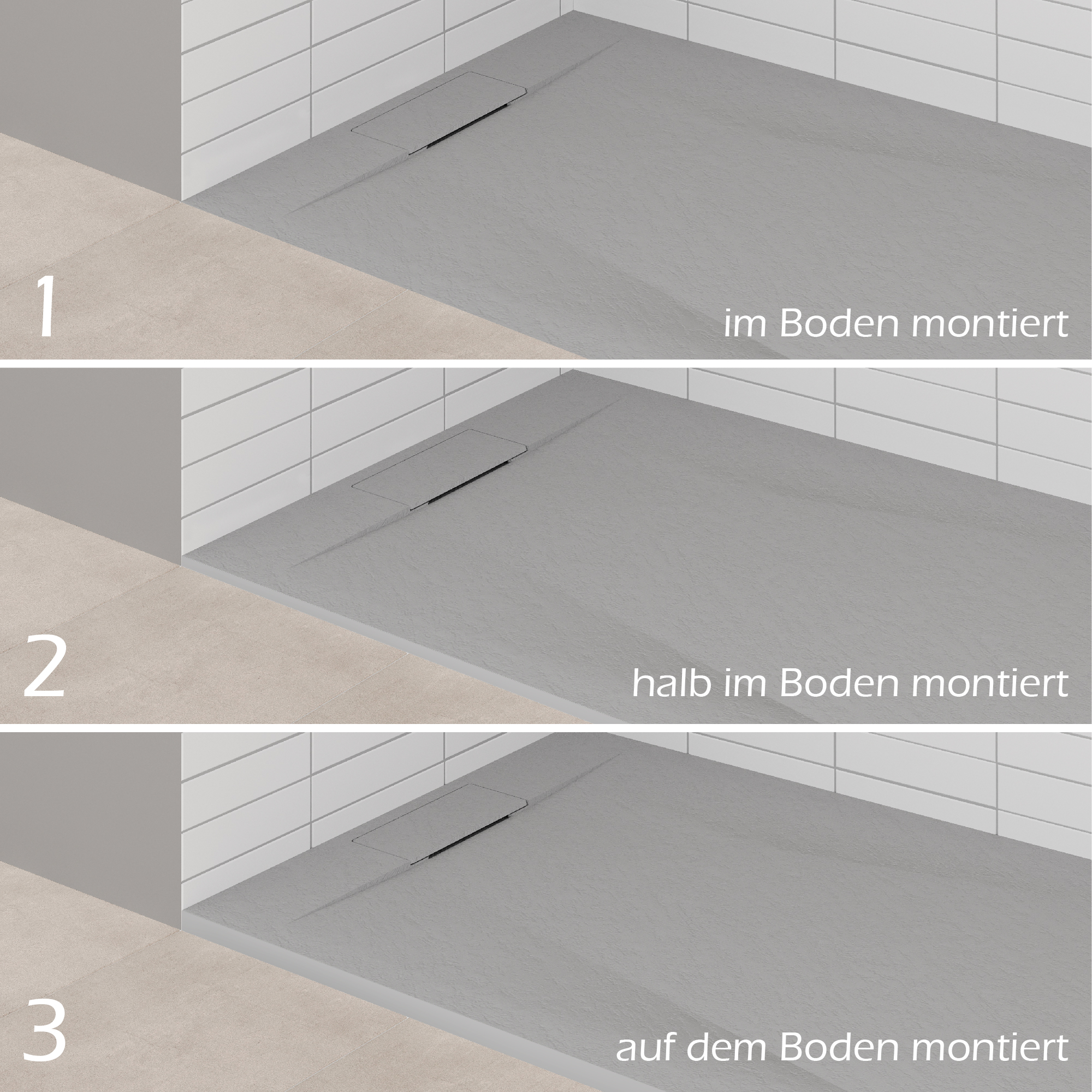 SMC Shower Tray Polar in Stone Look with Drain Assembly - Gray