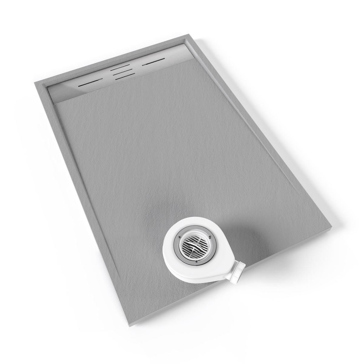 SMC Duschwanne Hiemal in Schieferoptik inkl. Ablaufgarnitur Grau mit Edelstahldeckel 90x120 cm