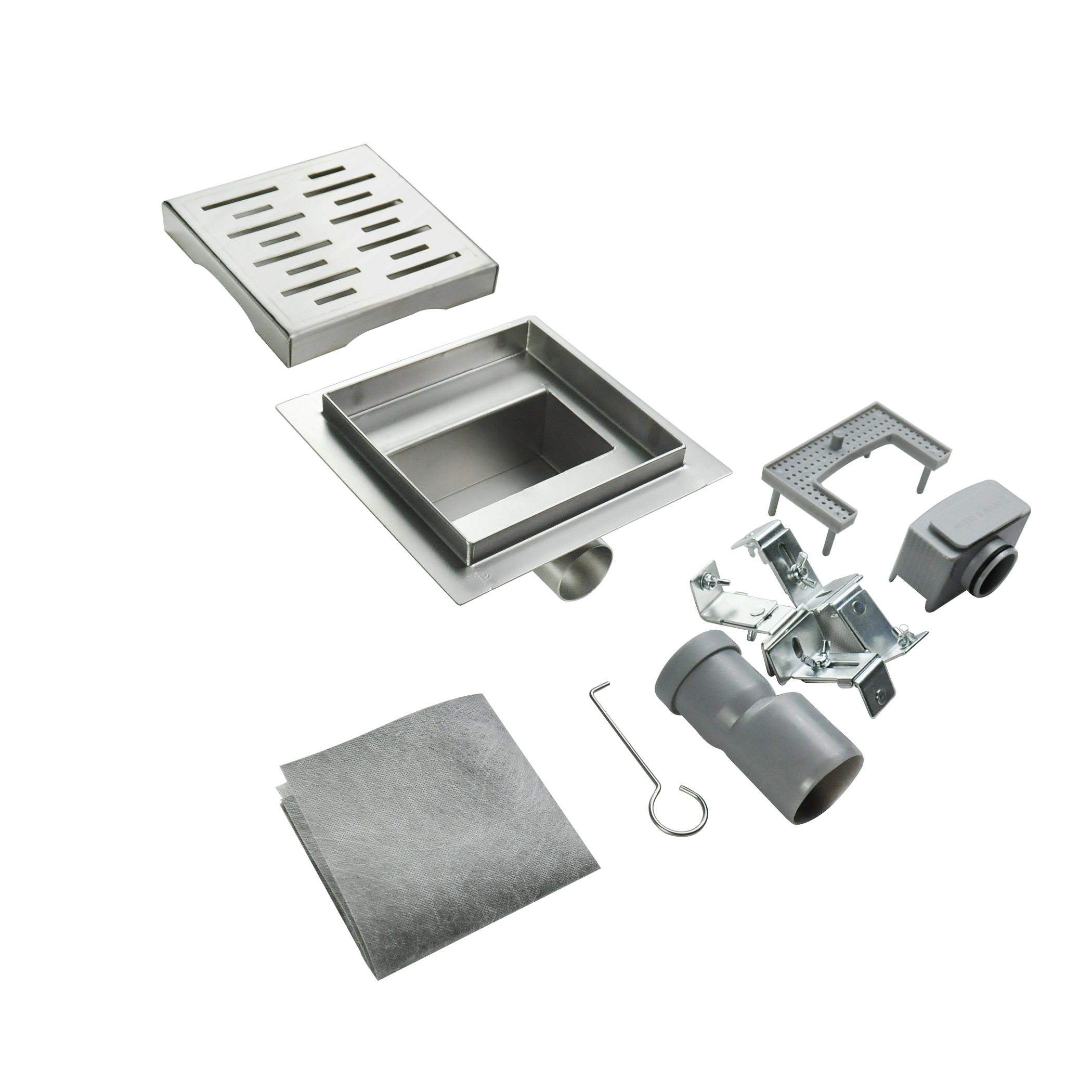 Square Shower Drain Q4 made of Stainless Steel for Flat Installation with Slot Pattern